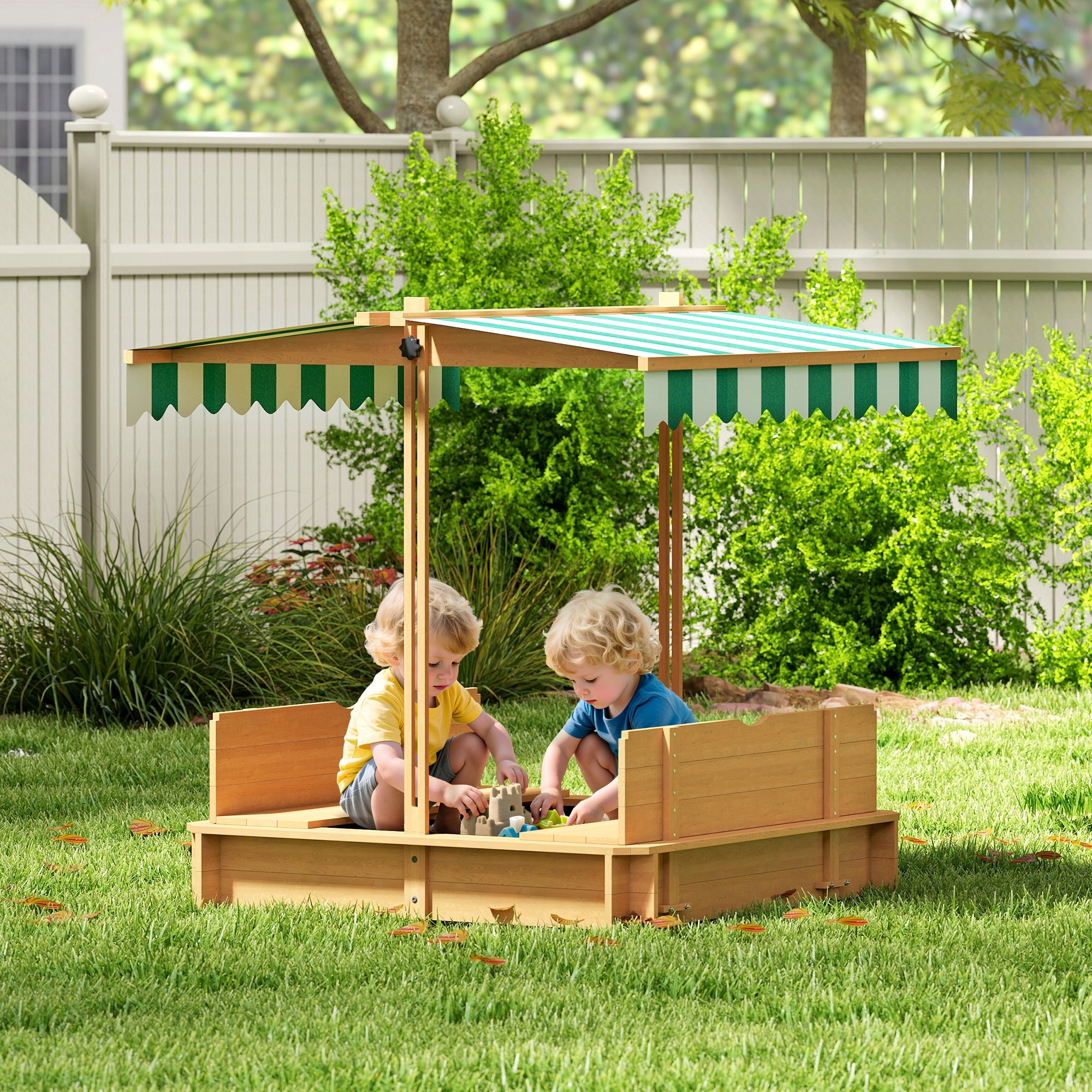 Outsunny Sandbox 106x106 cm for children with adjustable cover and benches Packaging status original
