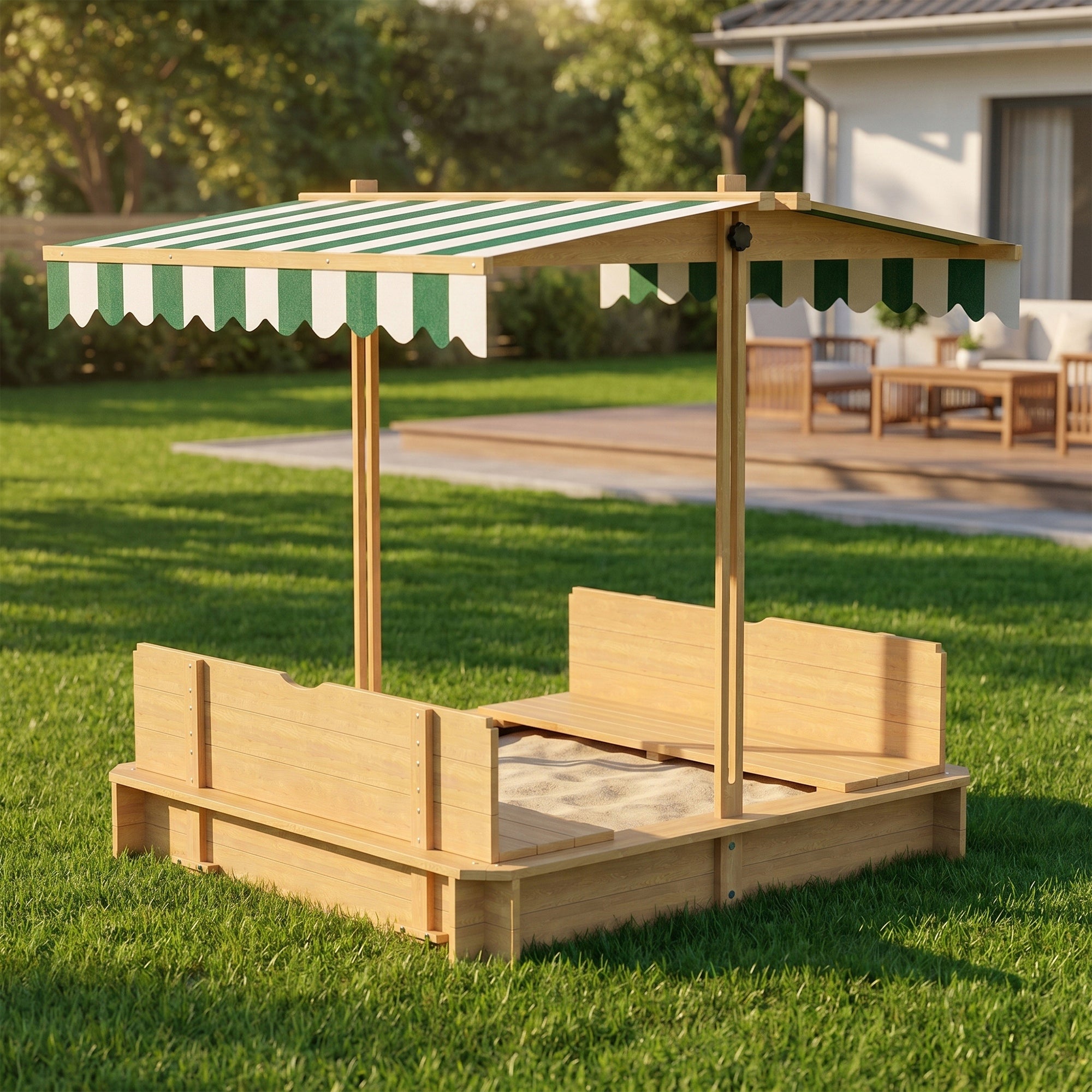 Outsunny Sandbox 106x106 cm for children with adjustable cover and benches Product width 106 cm