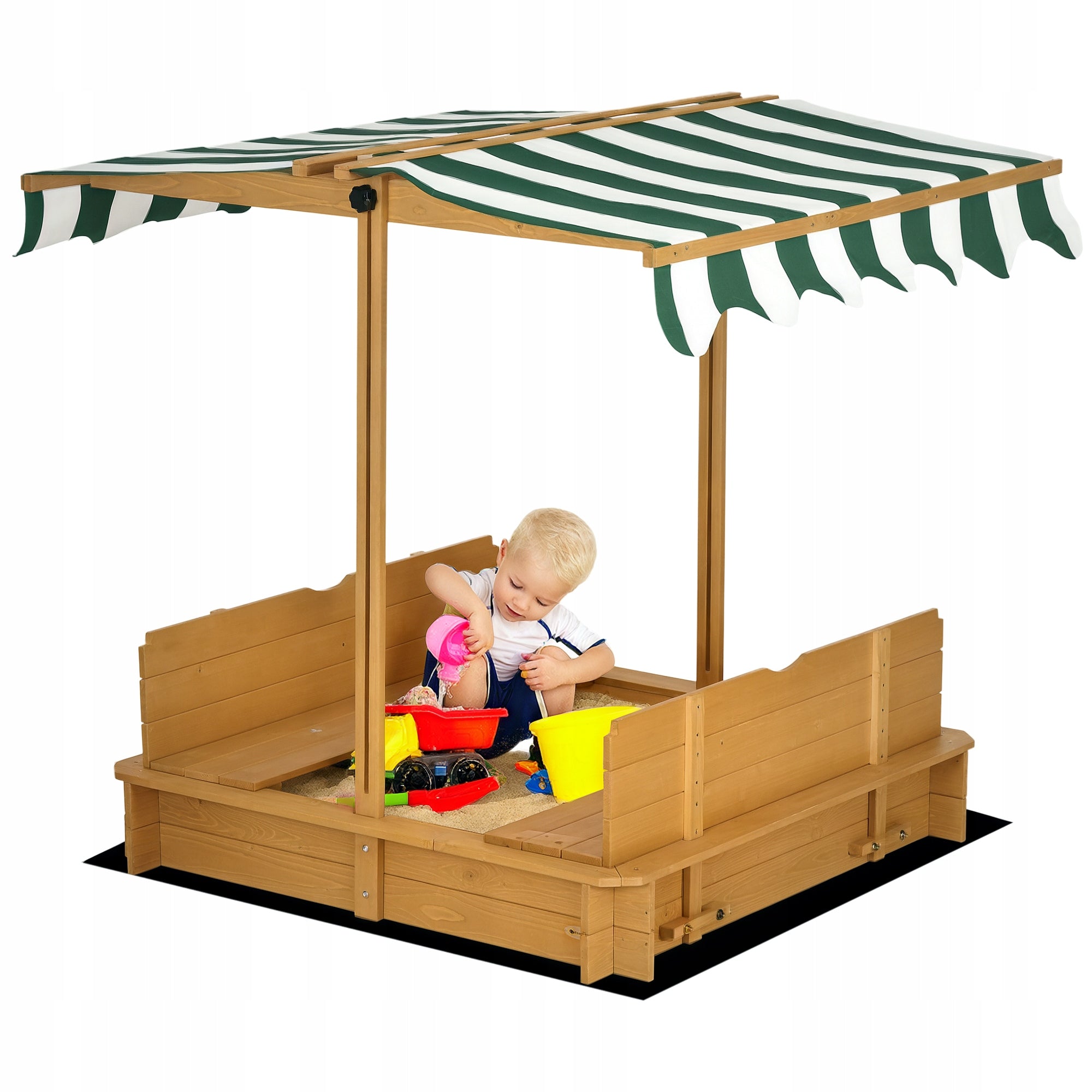Outsunny Sandbox 106x106 cm for children with adjustable cover and benches