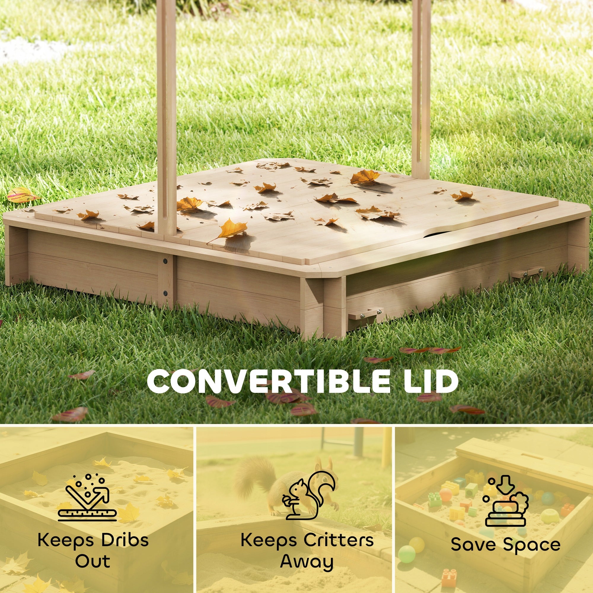 Outsunny Sandbox with detachable roof, backrests, cedar wood, 3-7 years old Kid's age 3＋ years