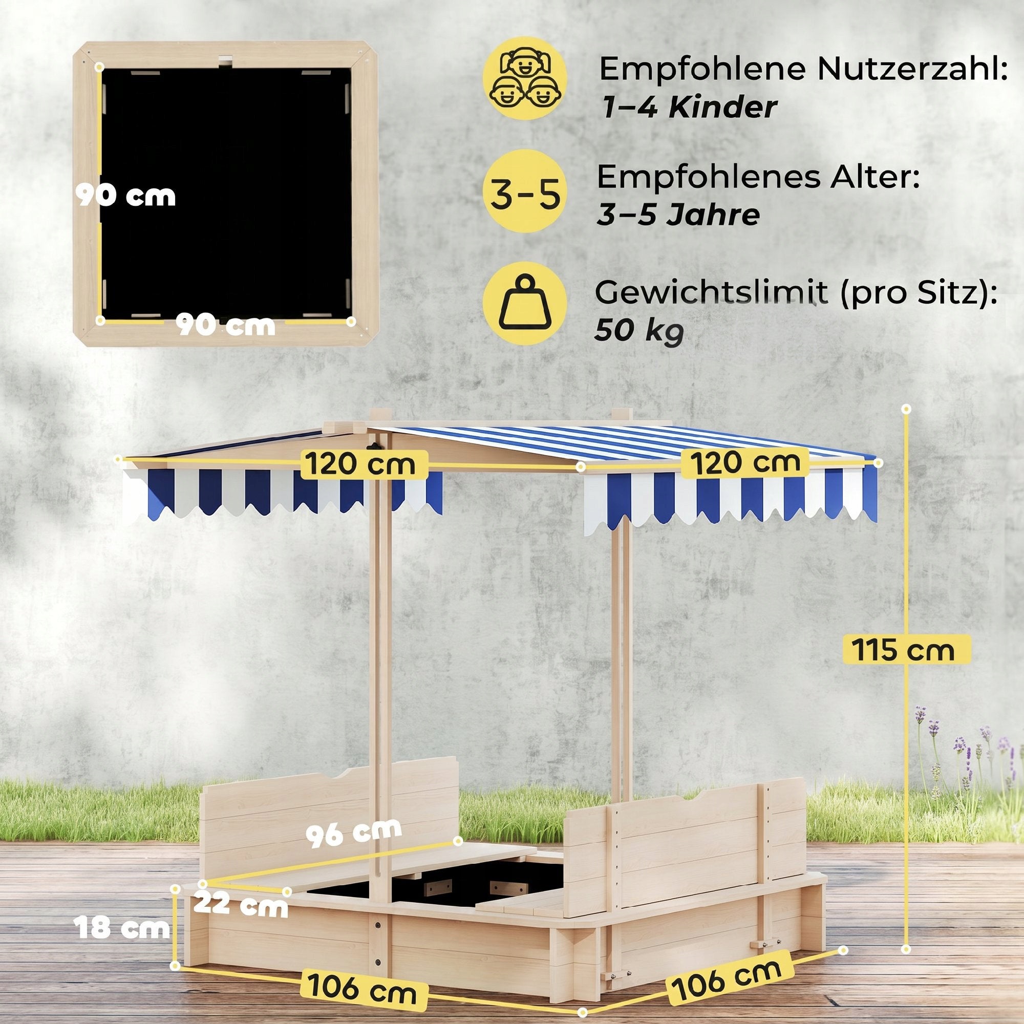 Outsunny Sandbox with detachable roof, backrests, cedar wood, 3-7 years old Kind wooden