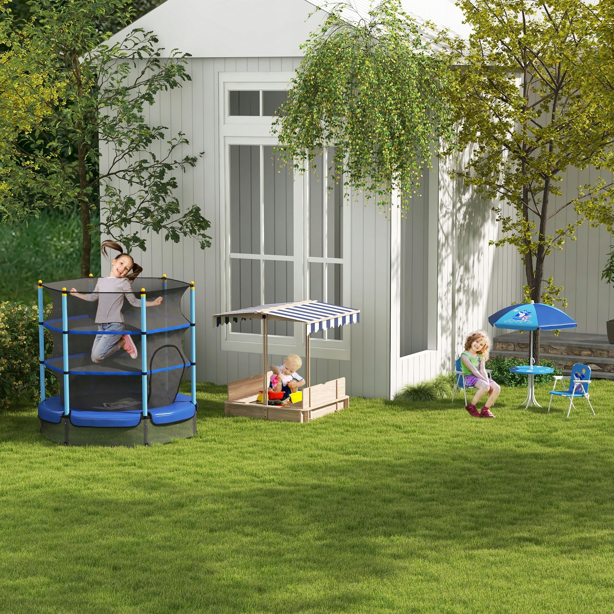 Outsunny Sandbox with detachable roof, backrests, cedar wood, 3-7 years old Product width 106 cm