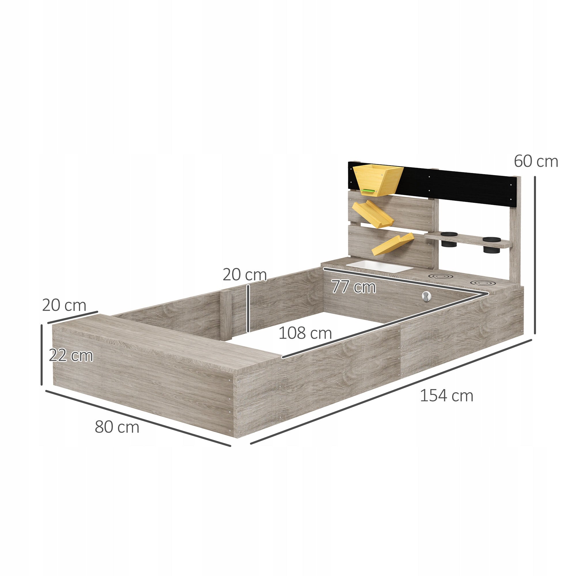Outsunny Sandbox with kitchen, wooden, 154x80x60 cm, grey Kid's age 3＋ years
