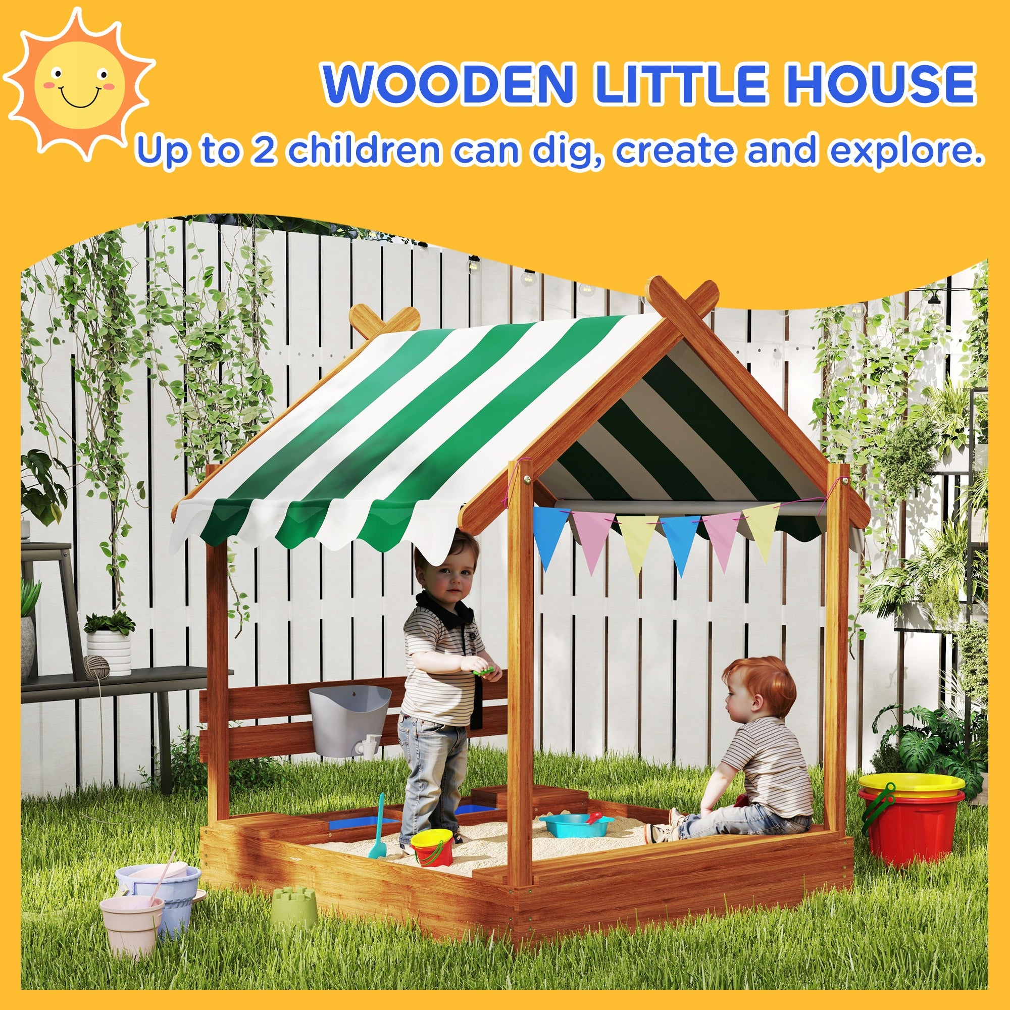 Outsunny Sandbox with roof, wooden, for 3-7 years, green Brand Outsunny