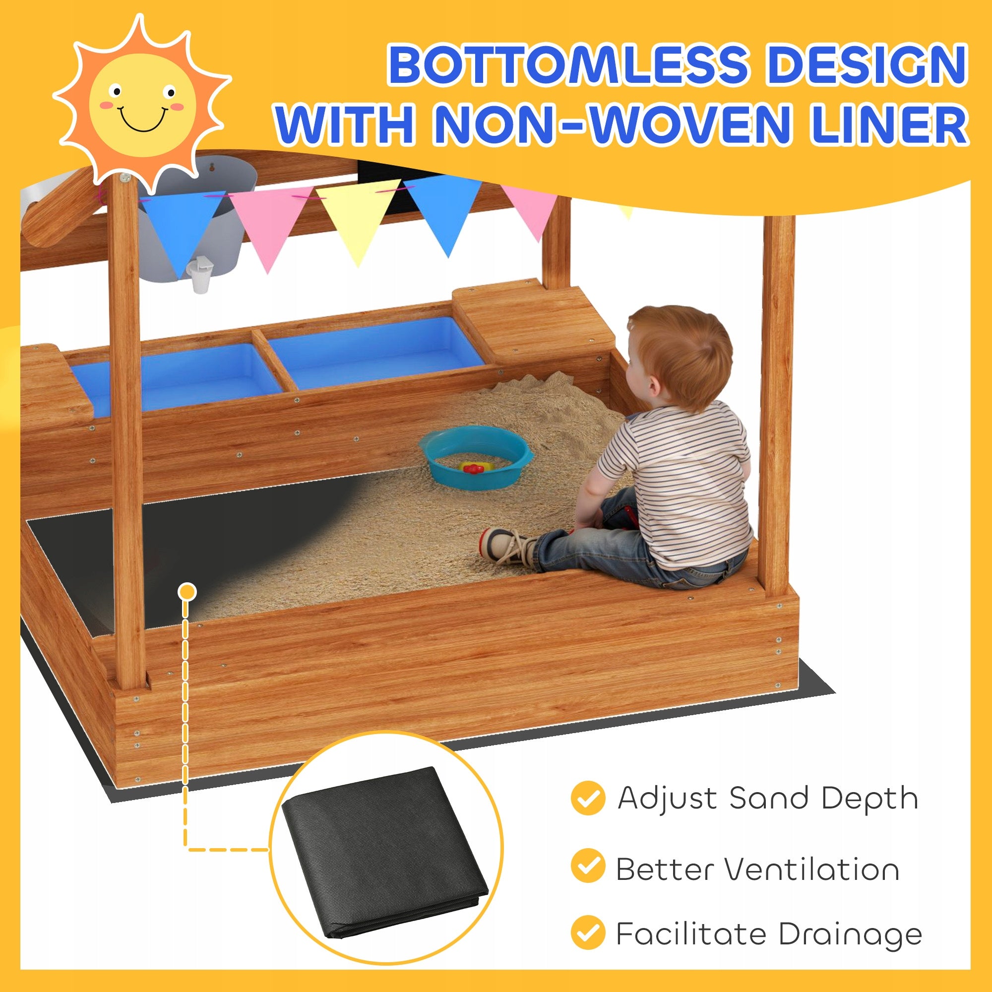 Outsunny Sandbox with roof, wooden, for 3-7 years, green Kid's age 3＋ years