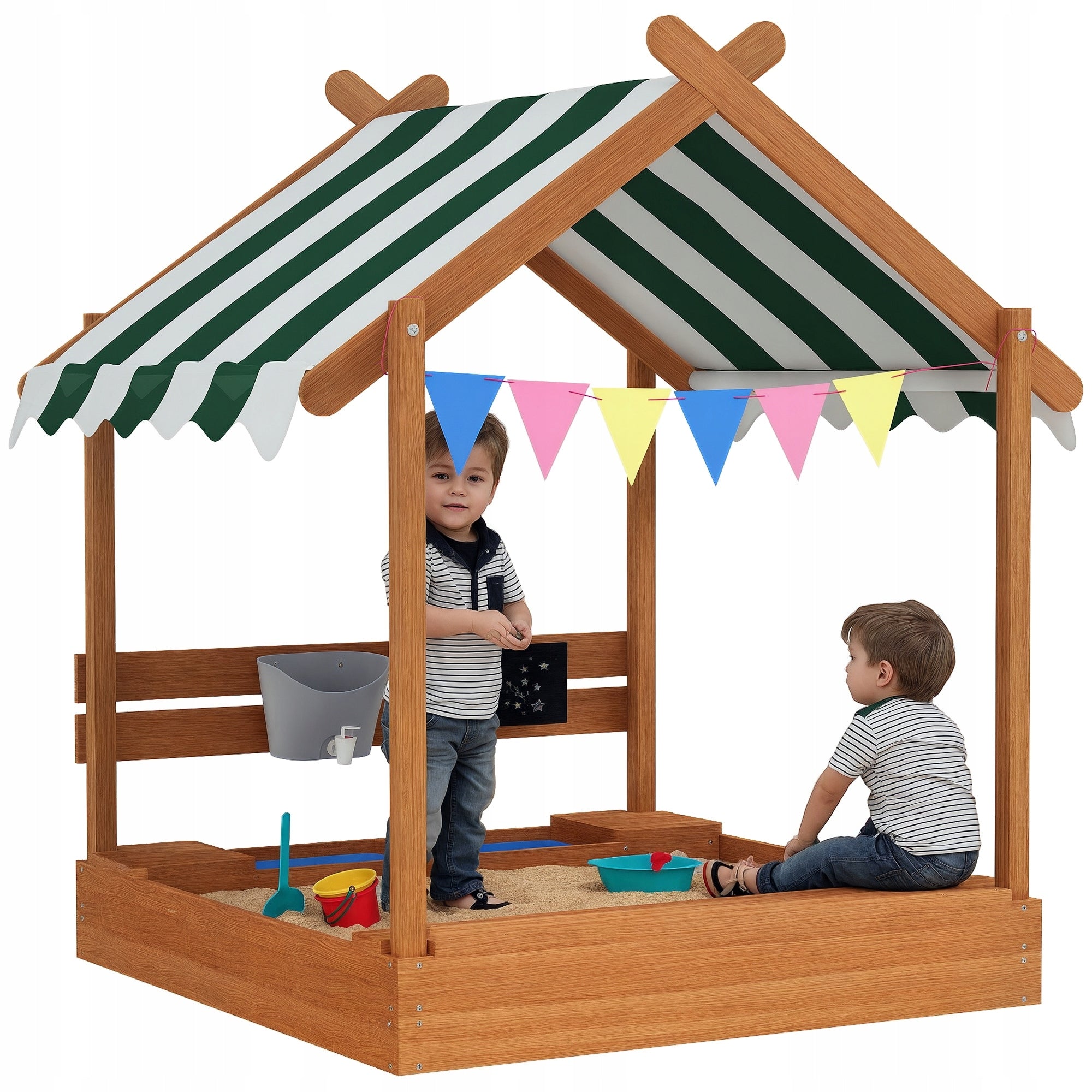 Outsunny Sandbox with roof, wooden, for 3-7 years, green