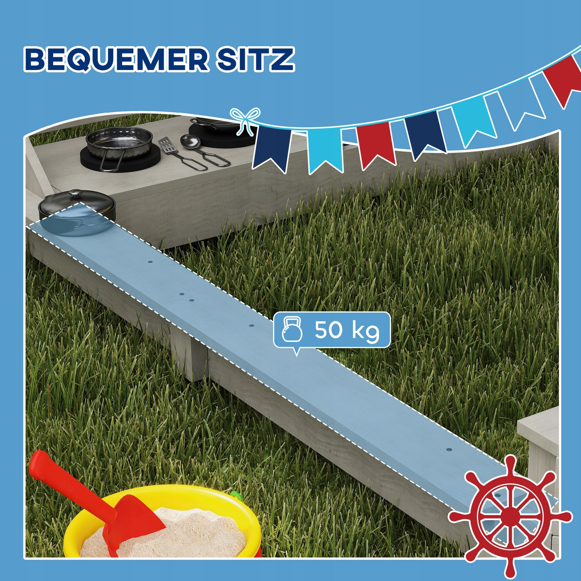 Outsunny Ship Shaped Wooden Sandbox, Grey Color gray