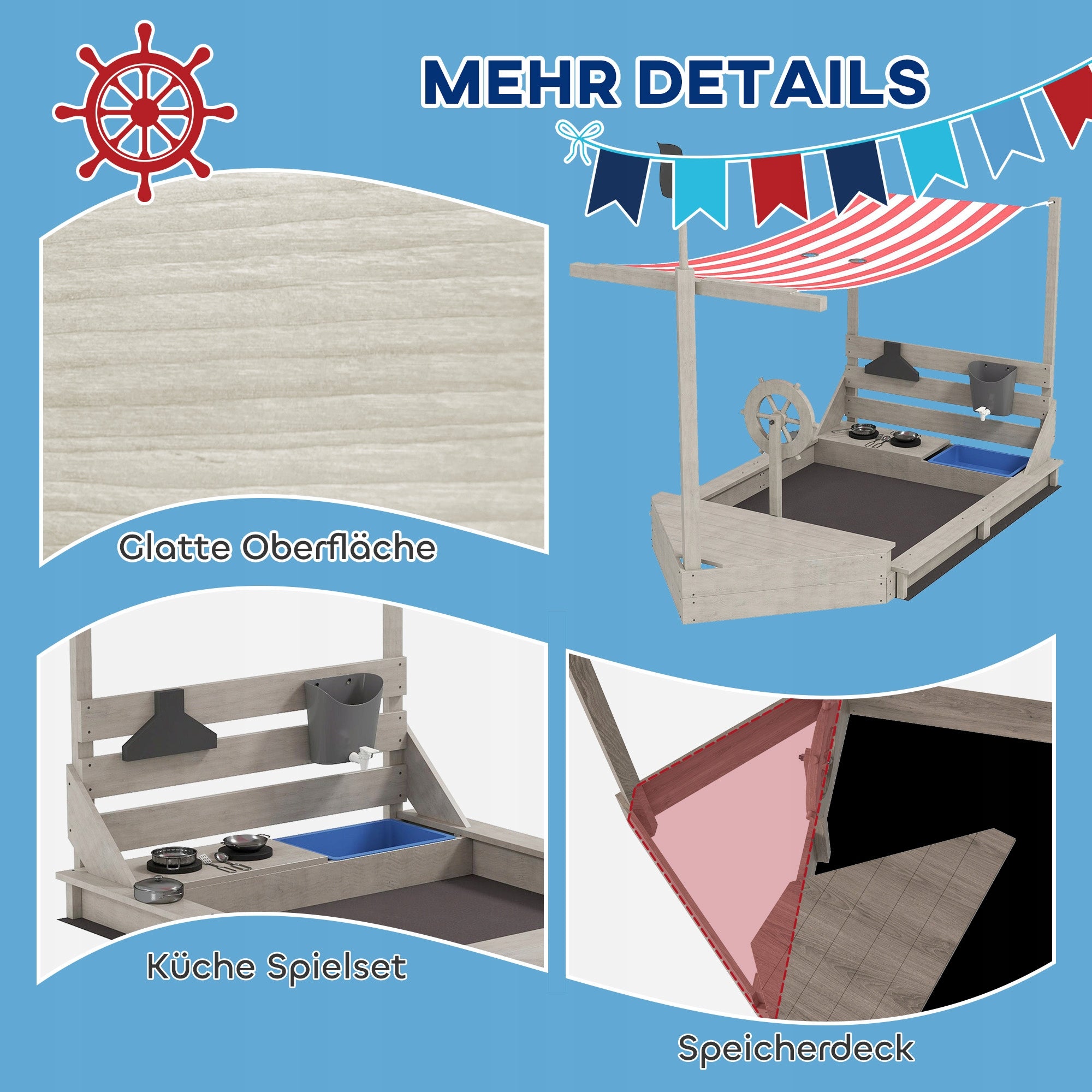 Outsunny Ship Shaped Wooden Sandbox, Grey EAN (GTIN) 4255826822268