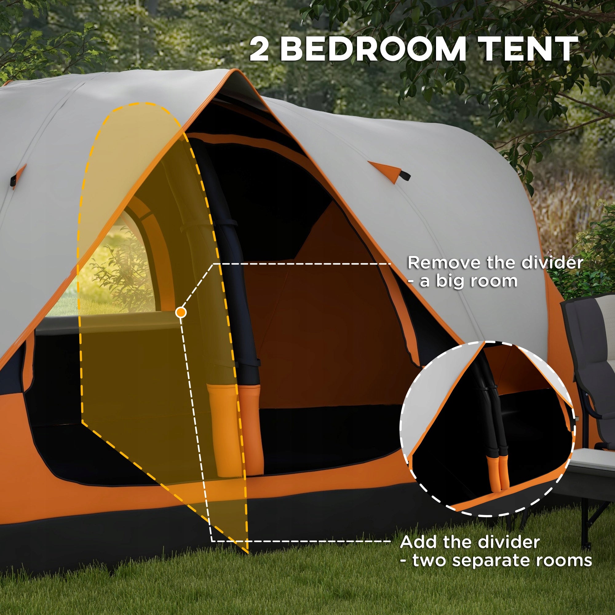 Outsunny Tunnel tent for 8 people, with hooks for light, net Color orange