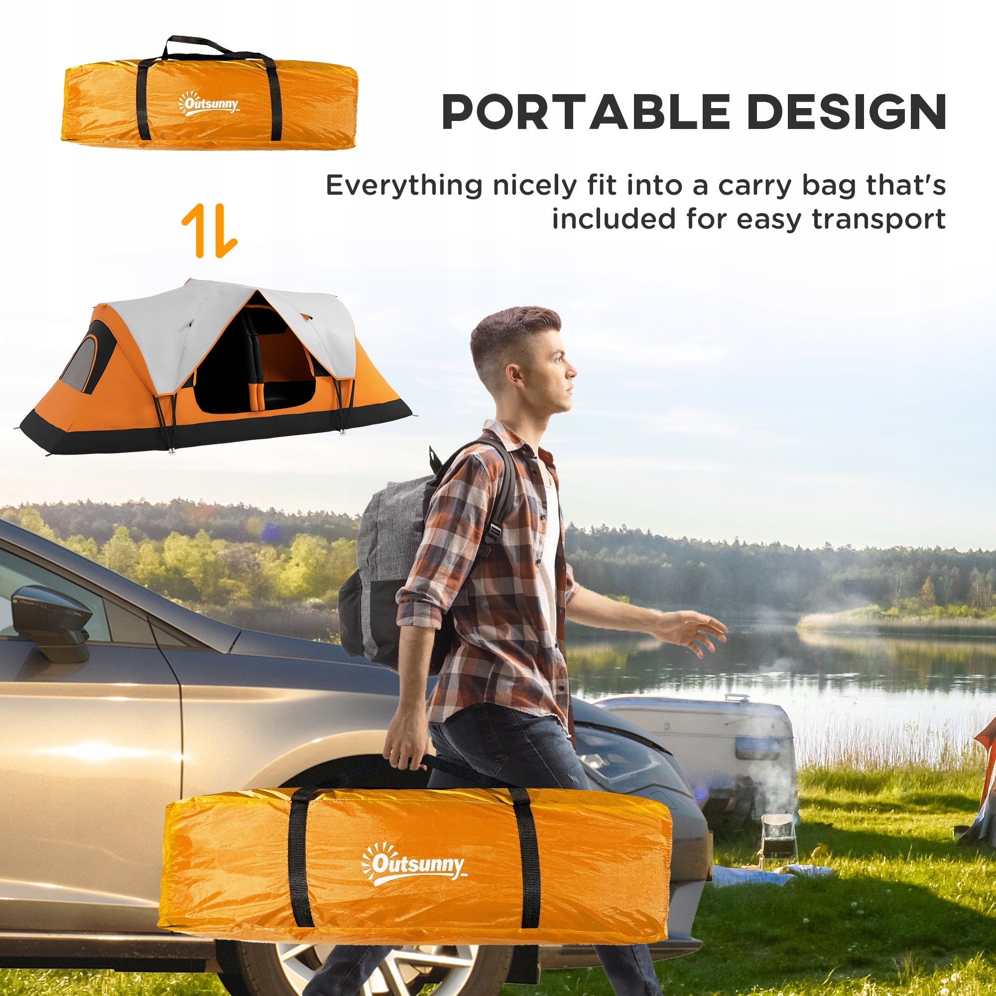 Outsunny Tunnel tent for 8 people, with hooks for light, net Frame material fiberglass