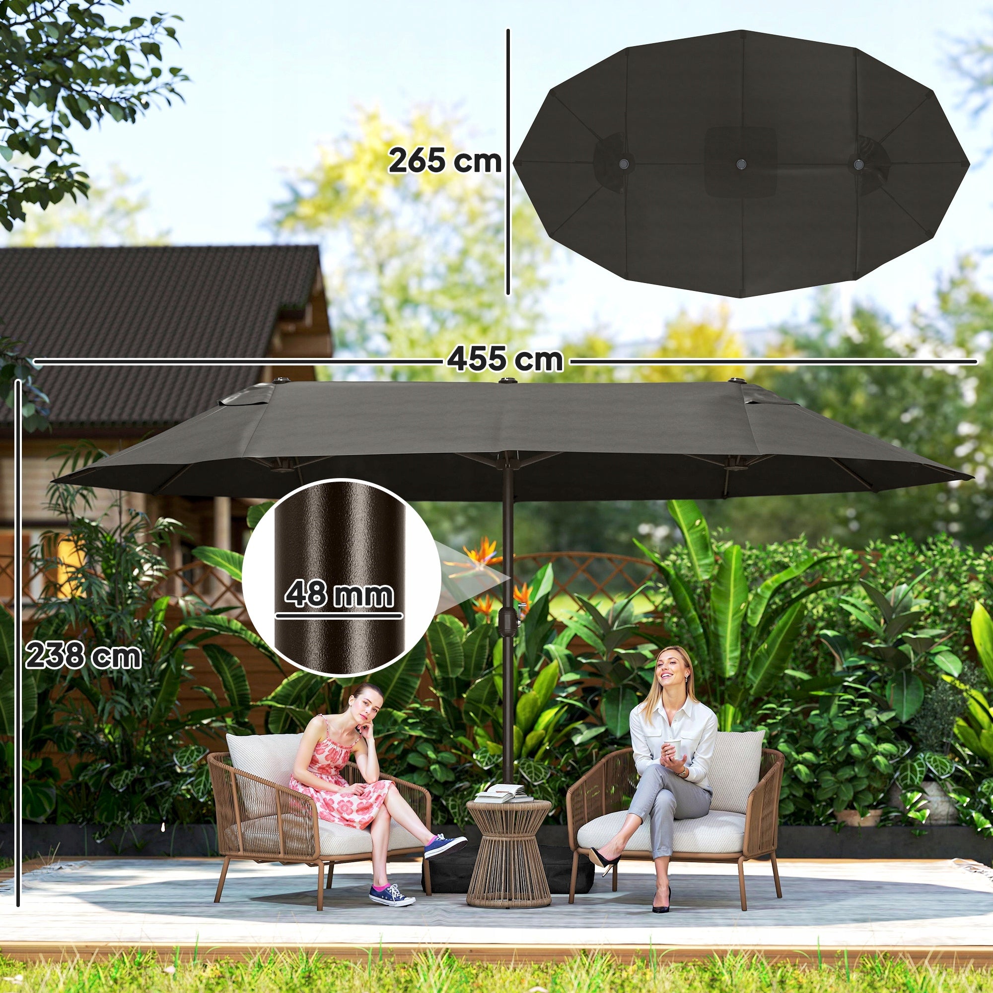 Outsunny Umbrella with stand and double umbrella 4,6 x 2,7 m dark grey Manufacturer code Outsunny