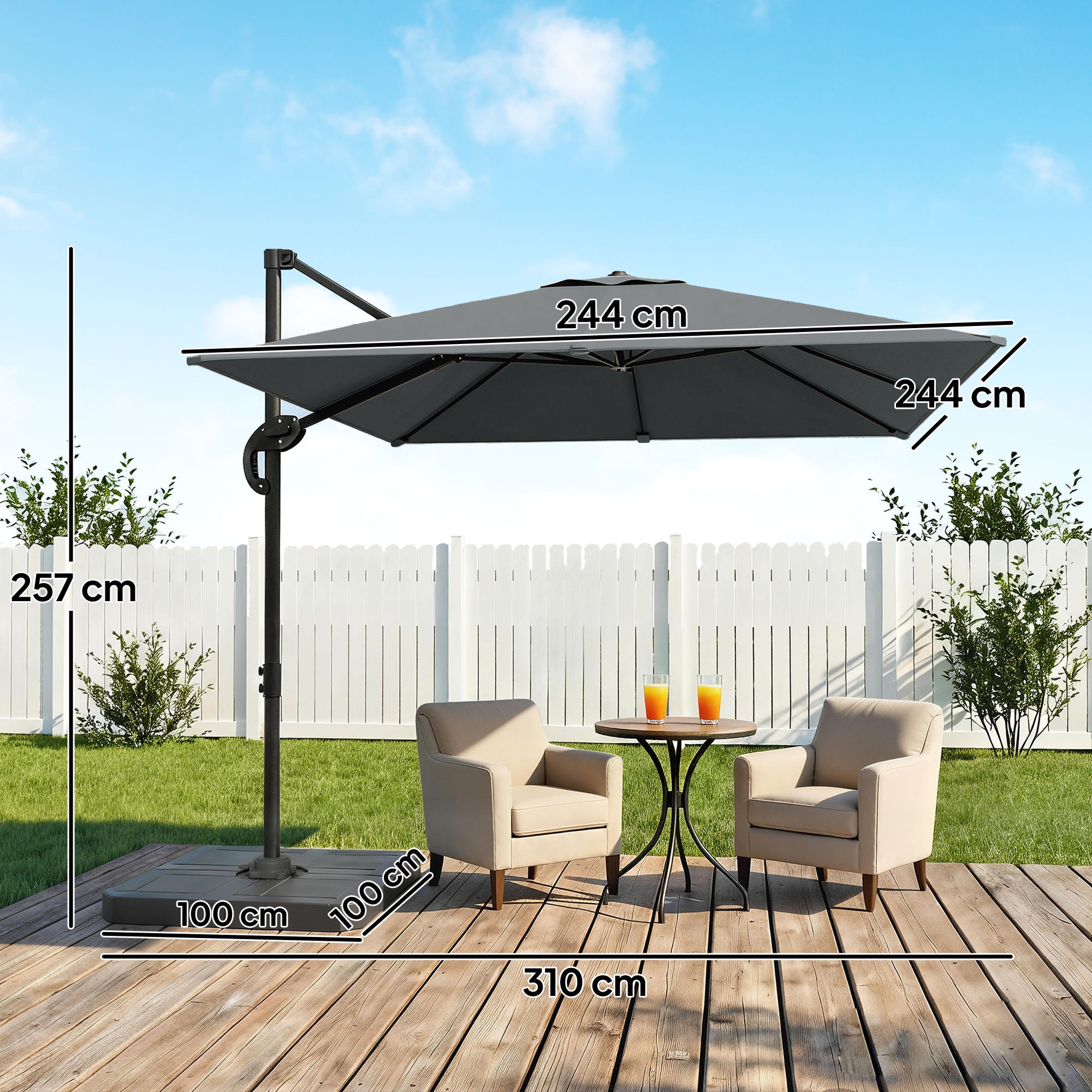 Outsunny aluminum garden umbrella Ø244cm with crank, stand, swivel Manufacturer code 84D-475V00CG
