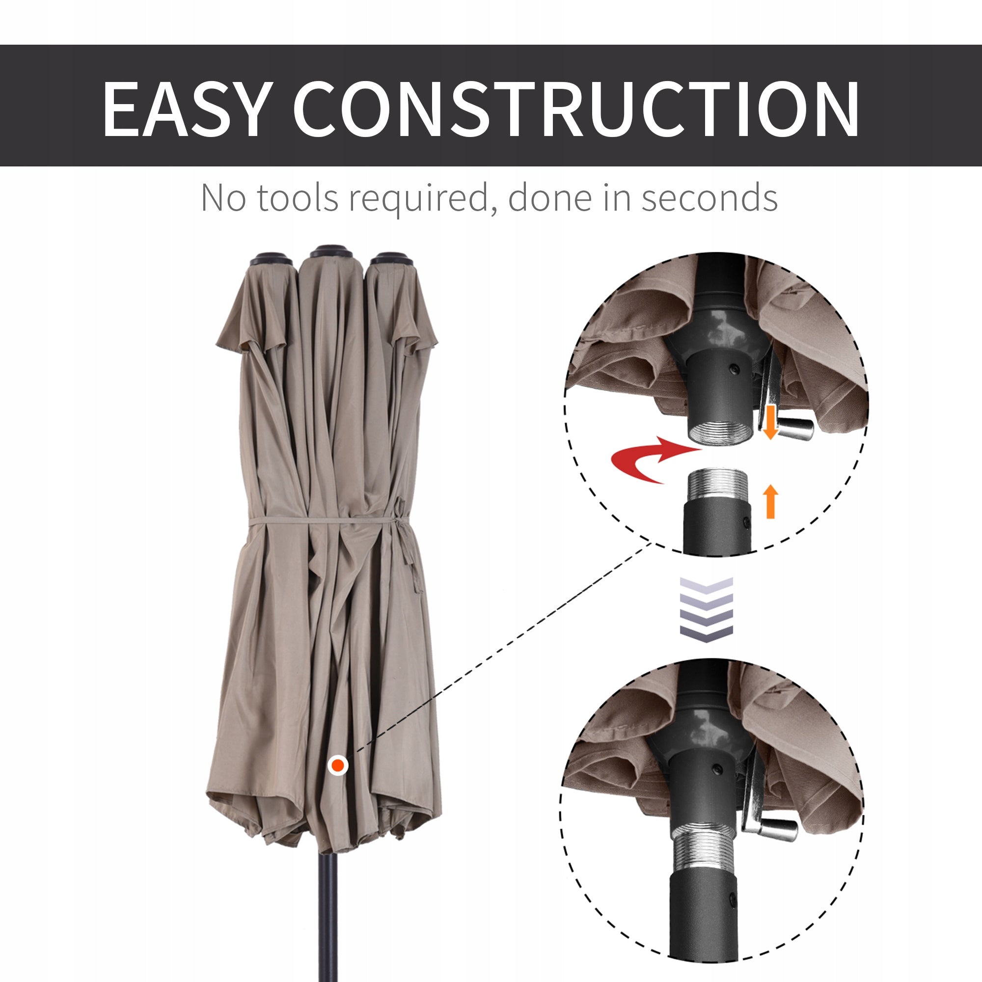 Outsunny garden umbrella with crank, light water, 460 x 270 x 240 cm Color brown