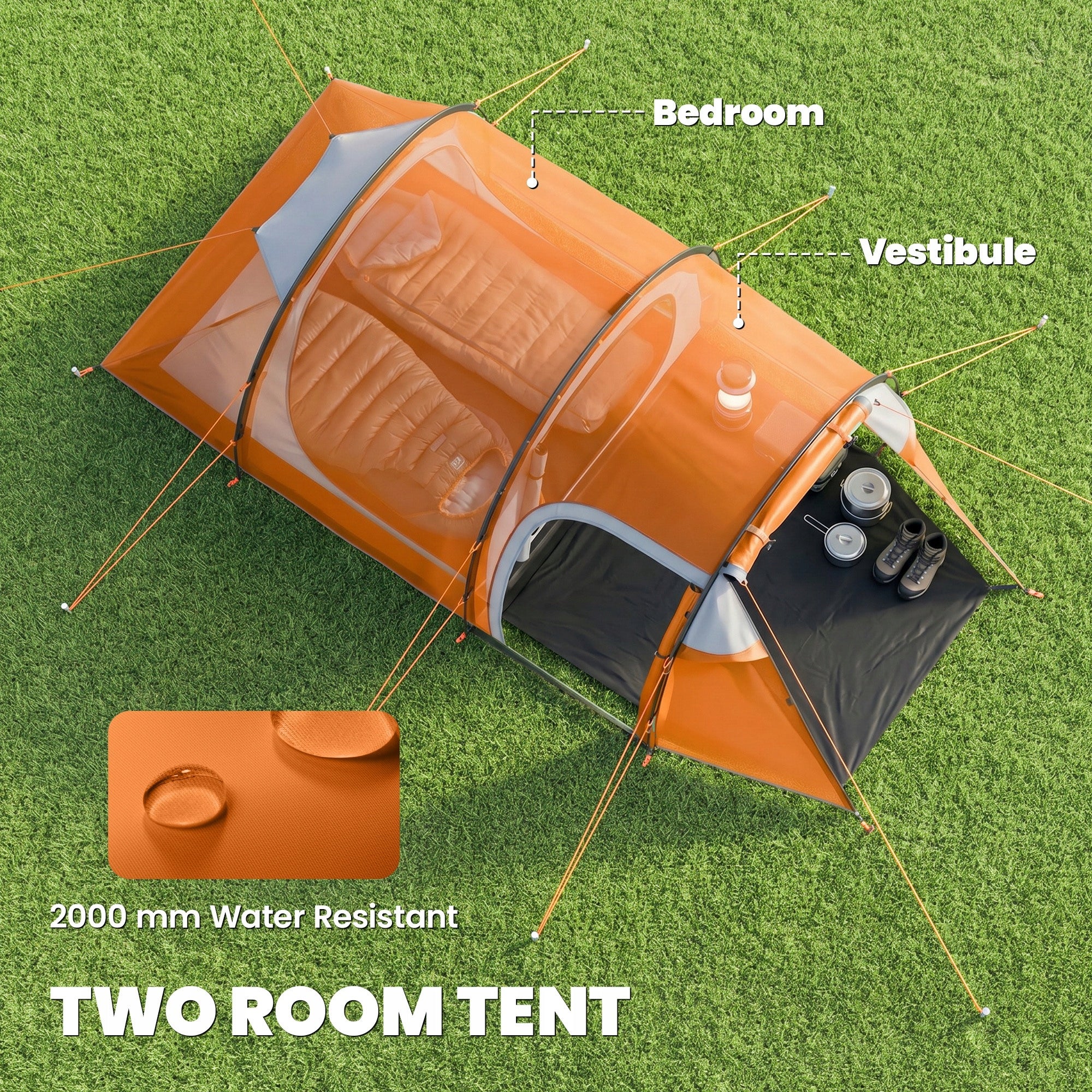Outsunny tunnel tent for 2-3 people, with vestibule and hook Manufacturer code A20-173V00OG
