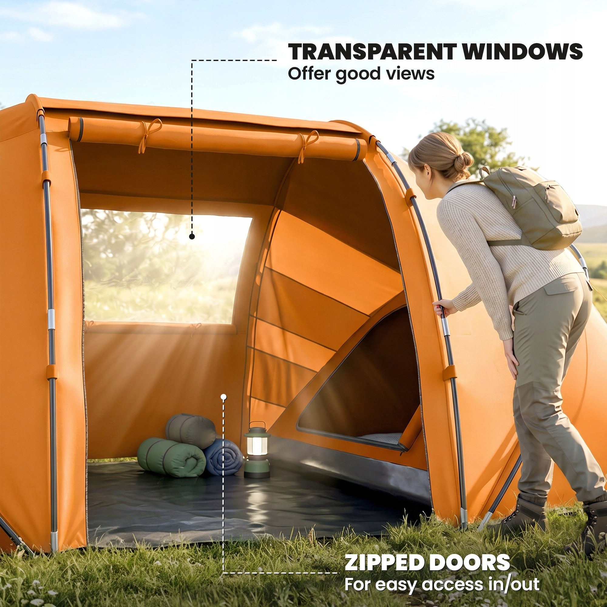Outsunny tunnel tent for 4-6 people, camping, with doors and floor Brand Outsunny