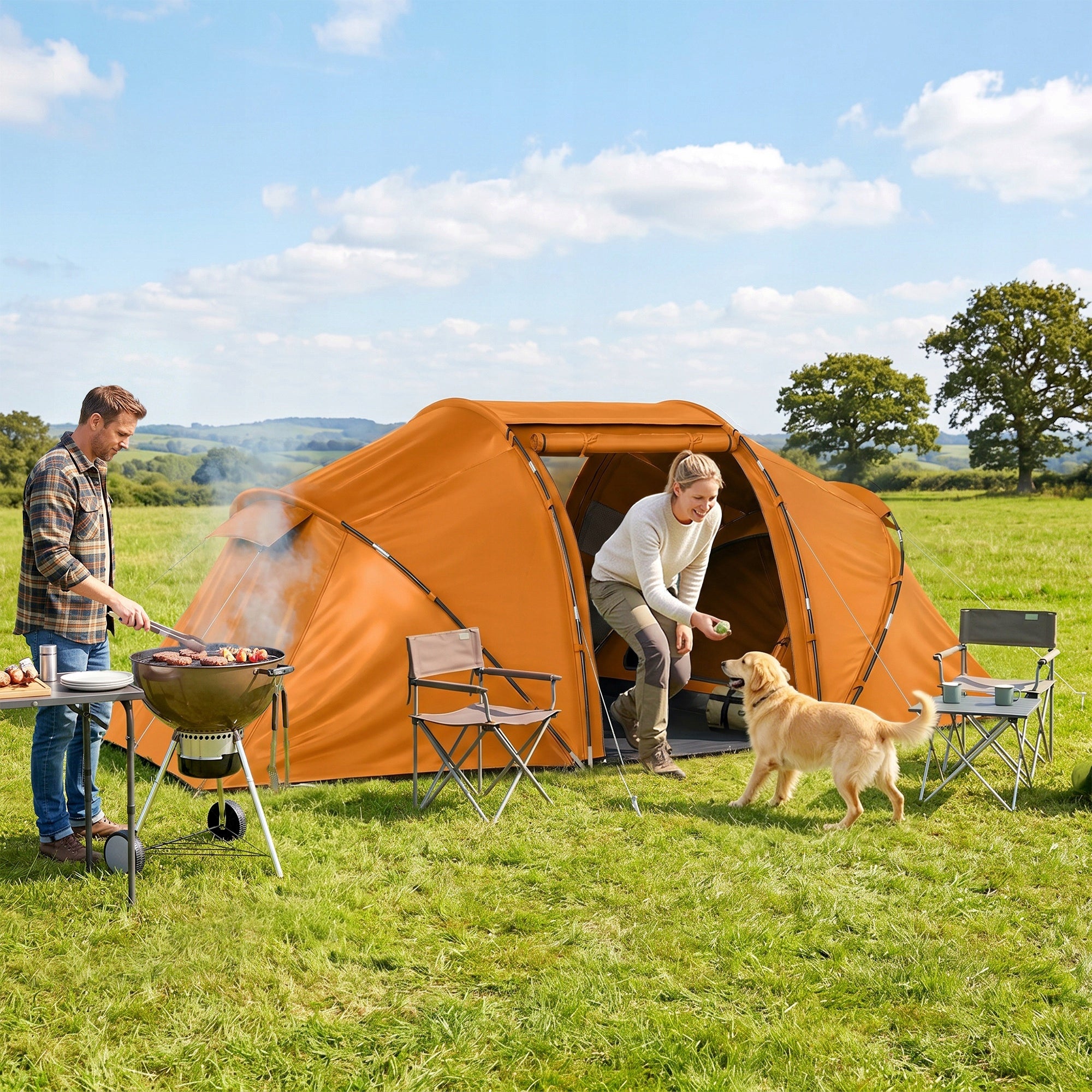 Outsunny tunnel tent for 4-6 people, camping, with doors and floor Packaging status original