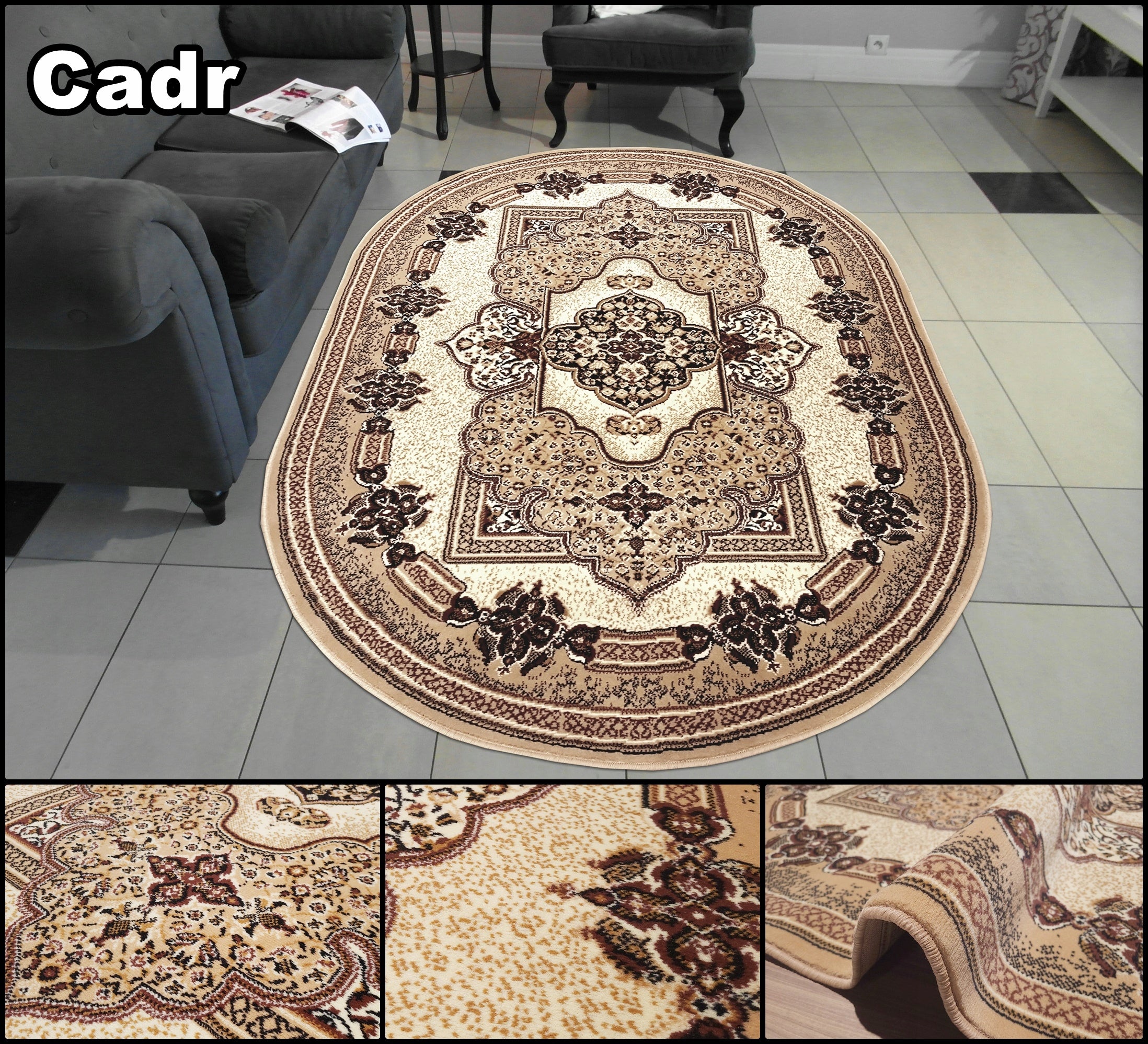 Oval rug 180x250 Fashionable woven alfa Bcf OVAL Brown beige Bordo - Assorted designs Brand Alfa