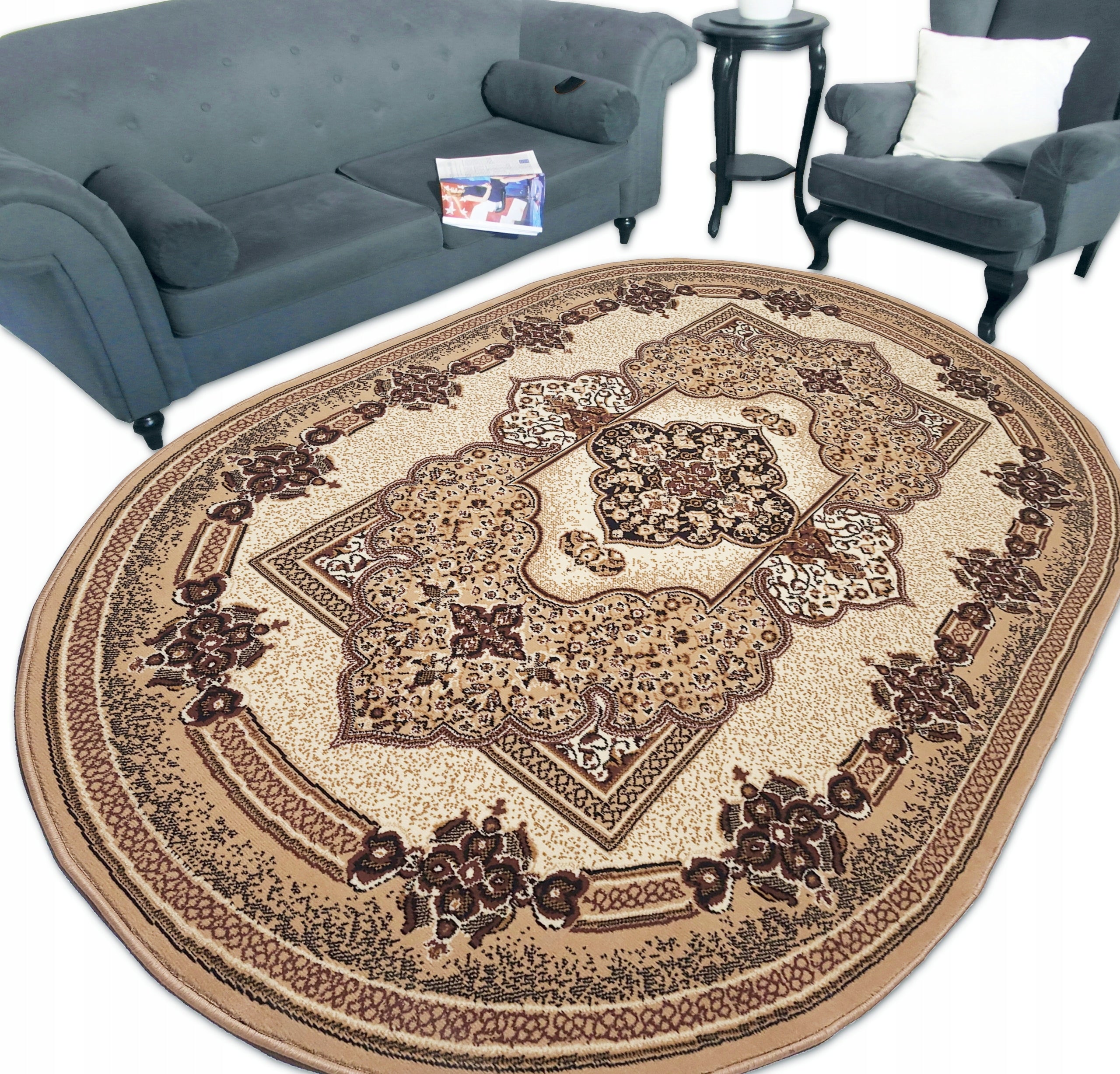 Oval rug 180x250 Fashionable woven alfa Bcf OVAL Brown beige Bordo - Assorted designs