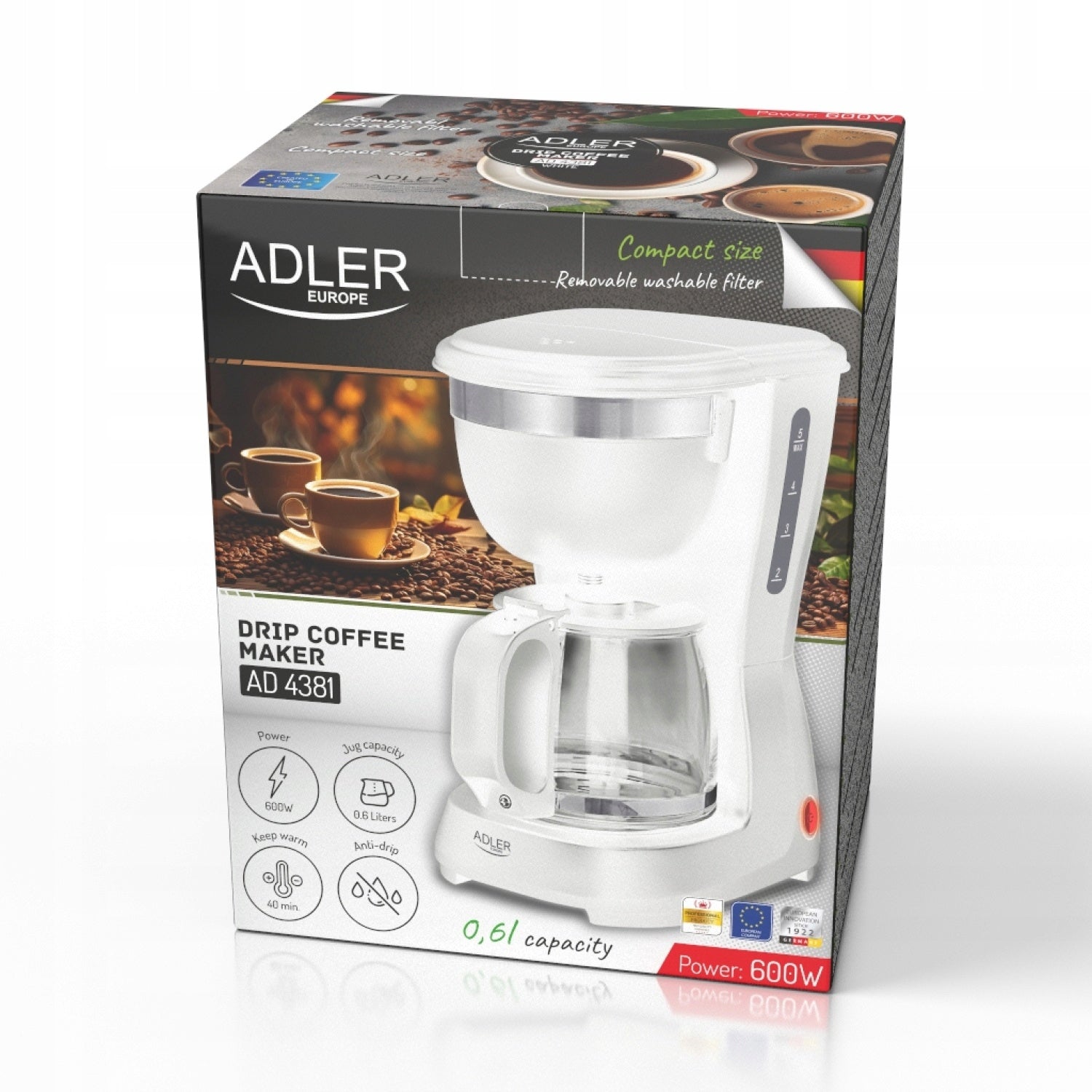 Overflow Coffee Maker 0,6L 600W Temperature Maintenance ANTI-DRIP Manufacturer code Ekspres przelewowy 4381 White