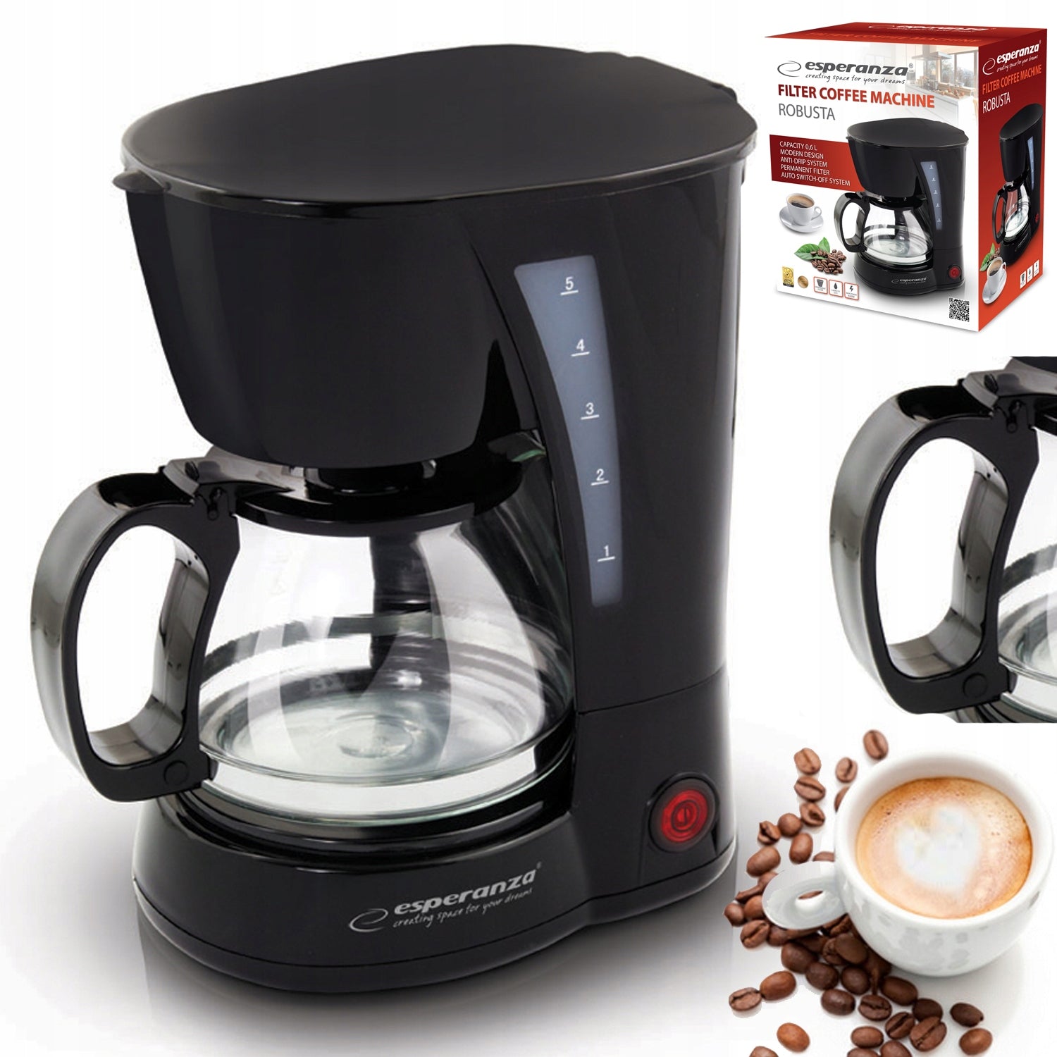 Overflow coffee and tea maker Esperanza 0,6 L fixed filter Auto OFF Packaging status original