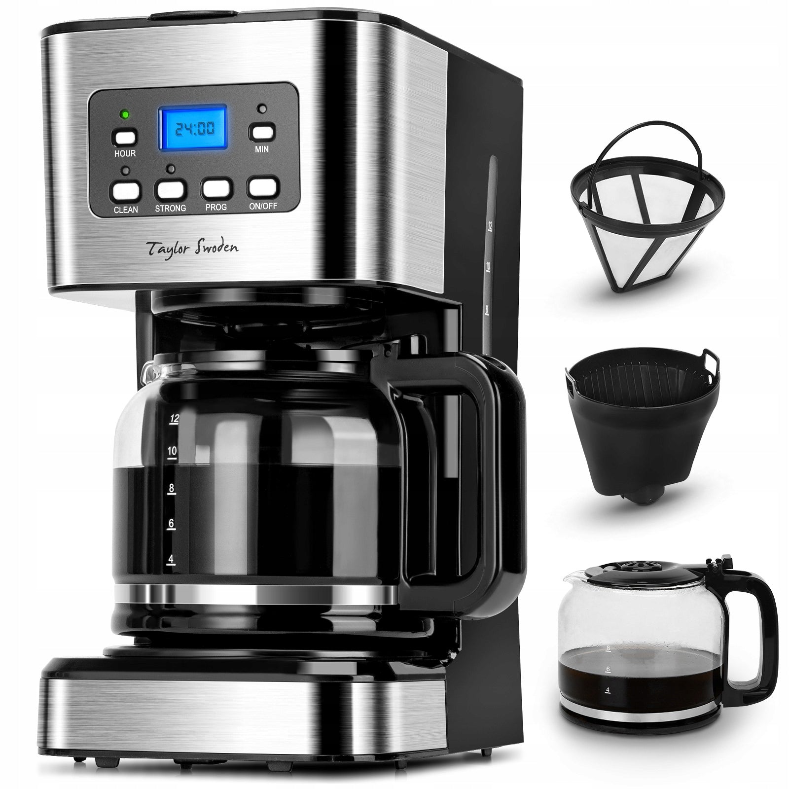 Overflow coffee maker 950W 1,5L temp maintenance black Taylor Swoden