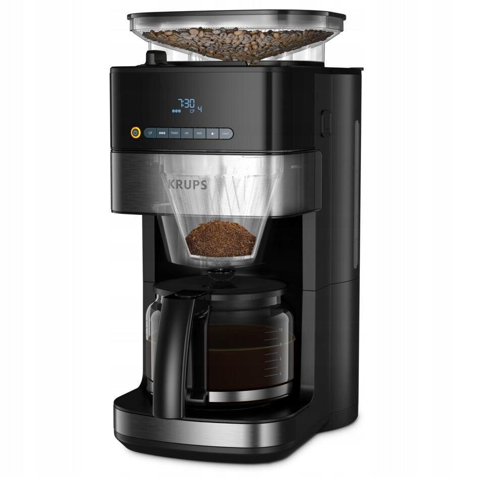 Overflow coffee maker Krups with built-in grinder KM832810 1,25 l black Manufacturer code KM832810