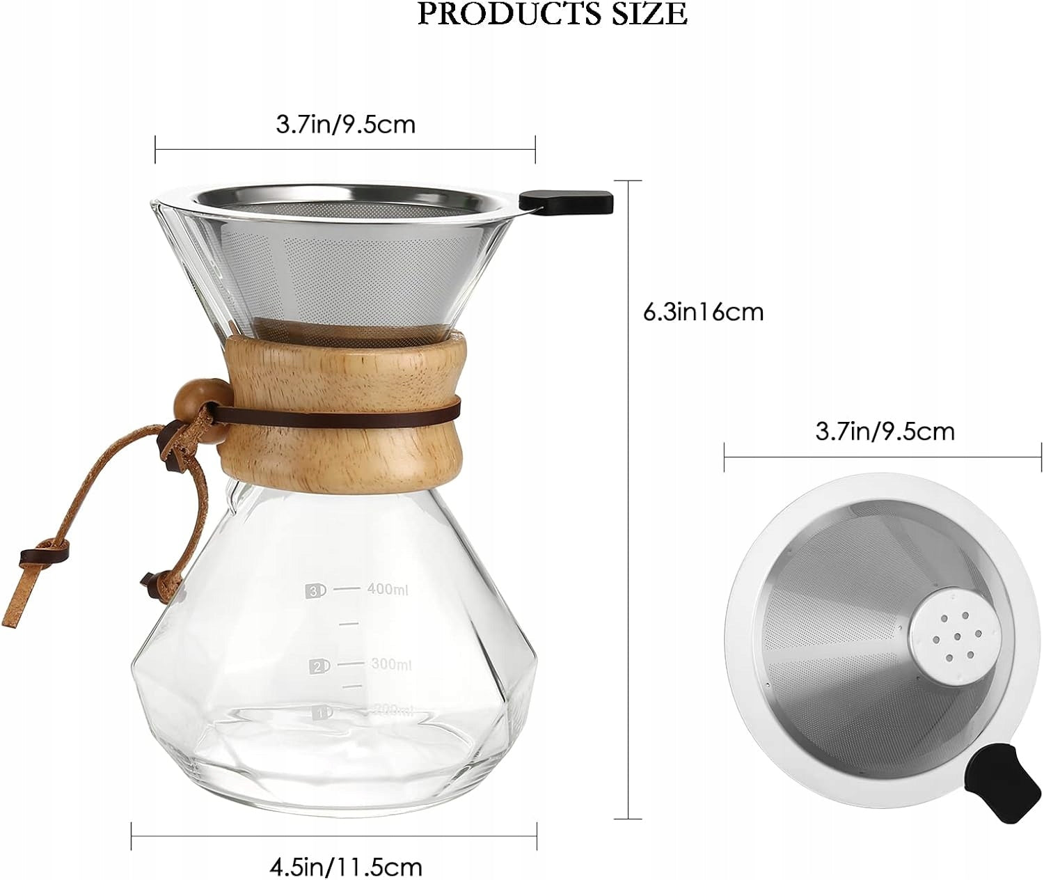 Overflow coffee maker Lalord glass borosilicate filter stainless steel 400ml Brand no brand