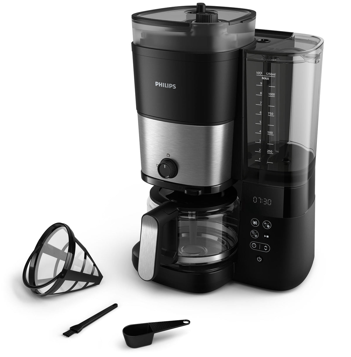 Overflow coffee maker Philips black 1,25 l with built-in grinder Manufacturer code 8720389024788