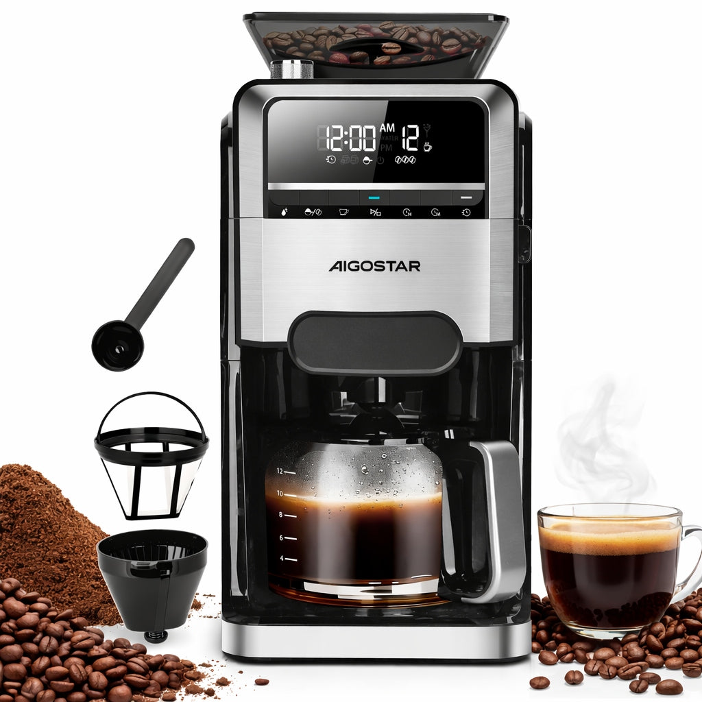 Overflow coffee maker with built-in heat grinder 1,5L 1520W timer 24h