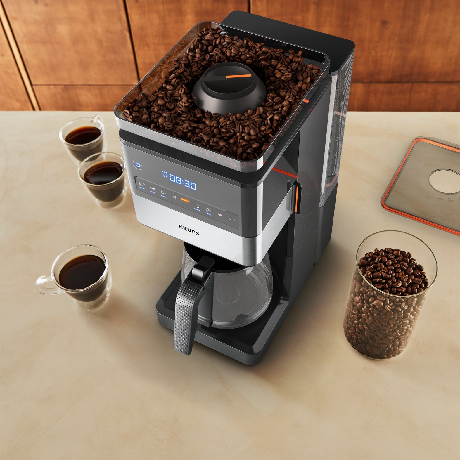 Overflow coffee maker with built-in steel grinder KRUPS Grind&BrewXL KM8428 Capacity 1.5 l