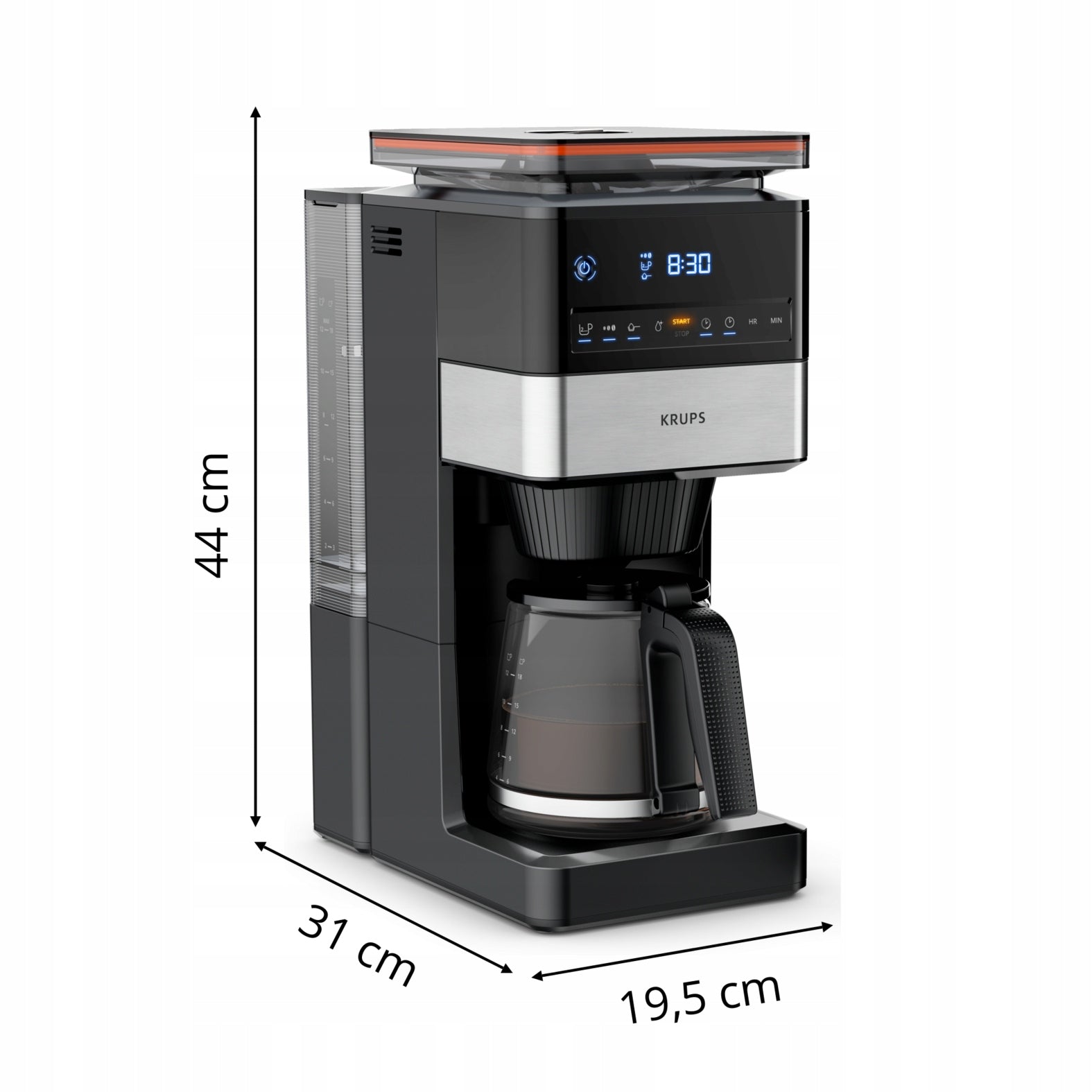 Overflow coffee maker with built-in steel grinder KRUPS Grind&BrewXL KM8428 Model KM842810