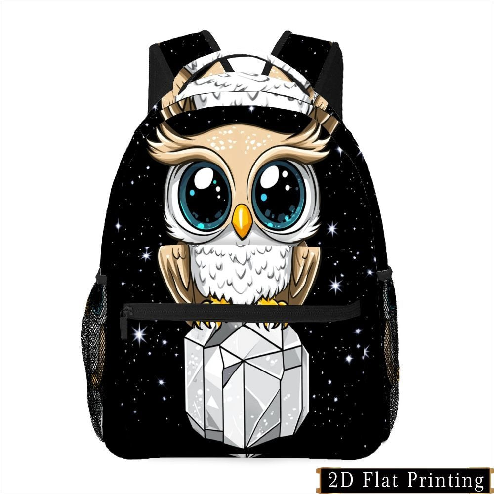 Owl Print Backpack with Multiple Compartments for School