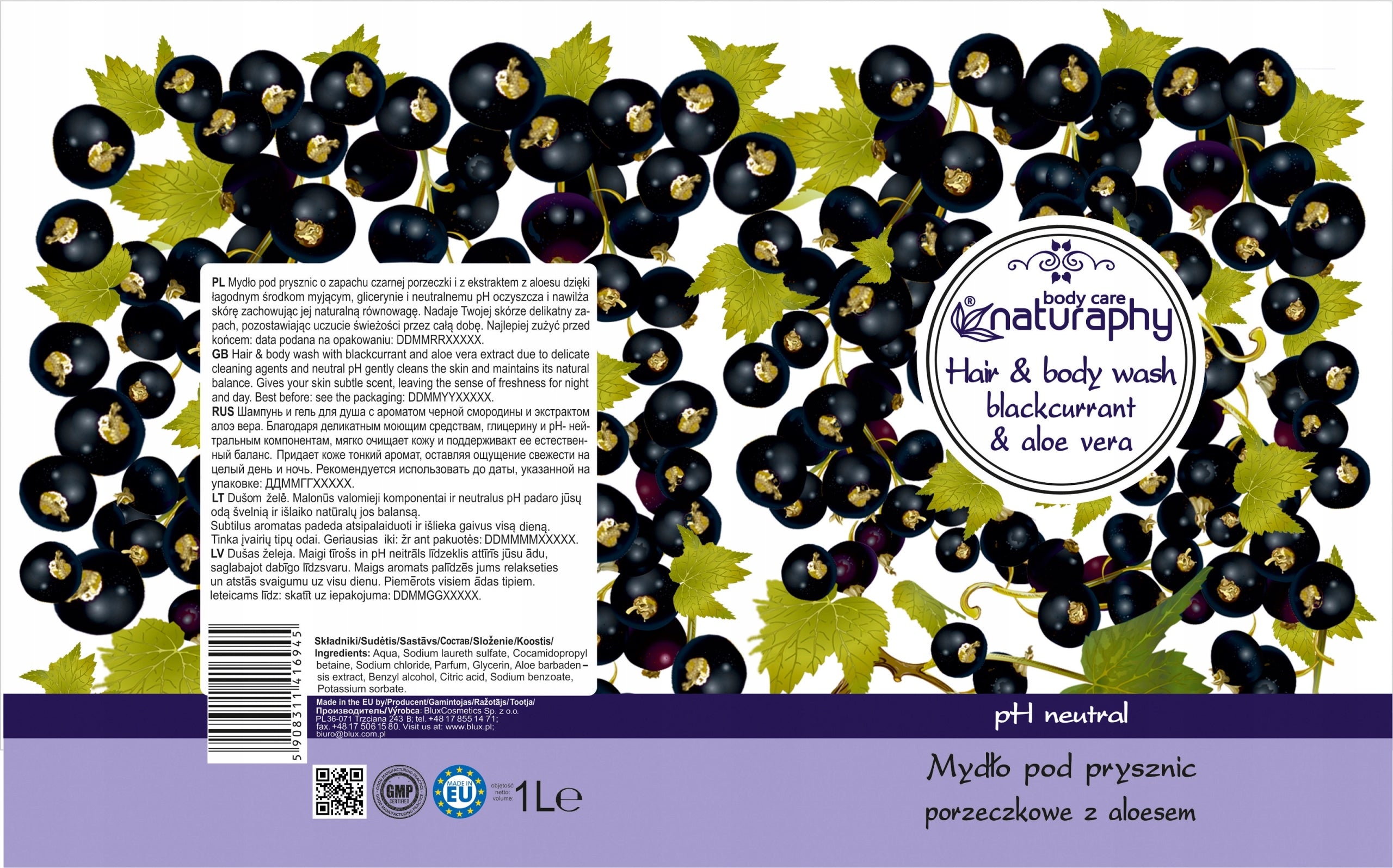 Naturaphy Dusch- und Haarwaschgel Schwarze Johannisbeere 1L 