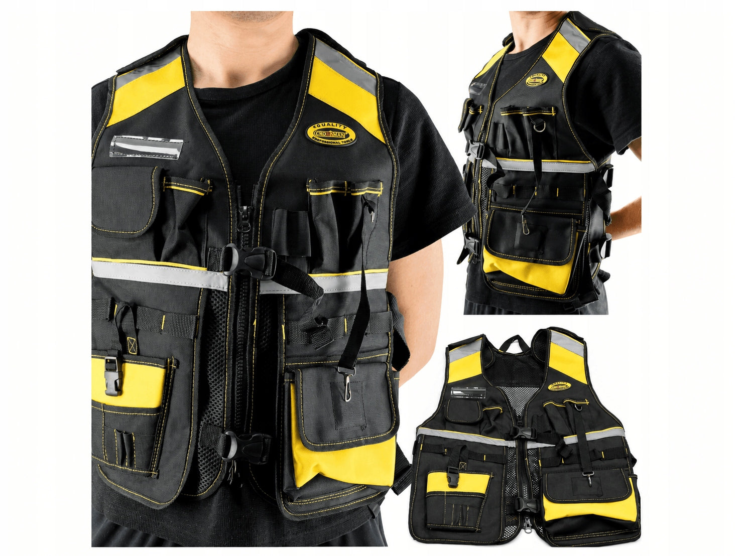 Oxford Reflective Work Tool Vest with Pockets Yellow-Black