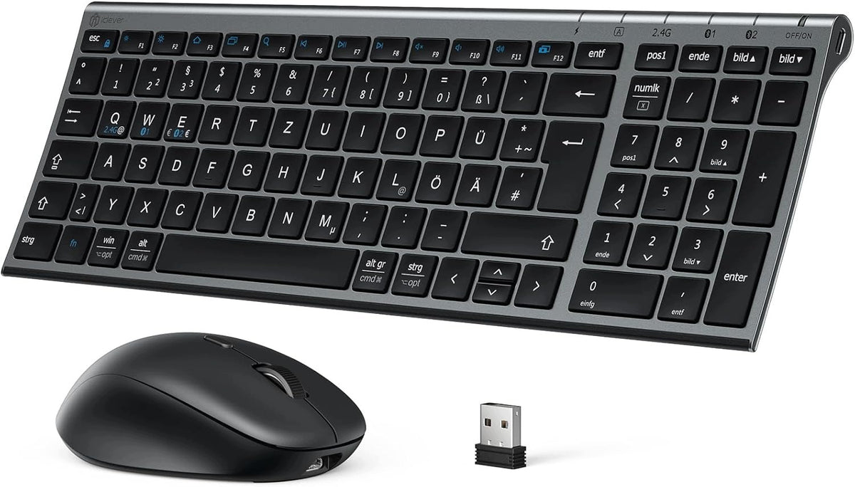 P/70 iClever Bluetooth 5.0 + 2.4G Keyboard with QWERTZ Wireless Mouse