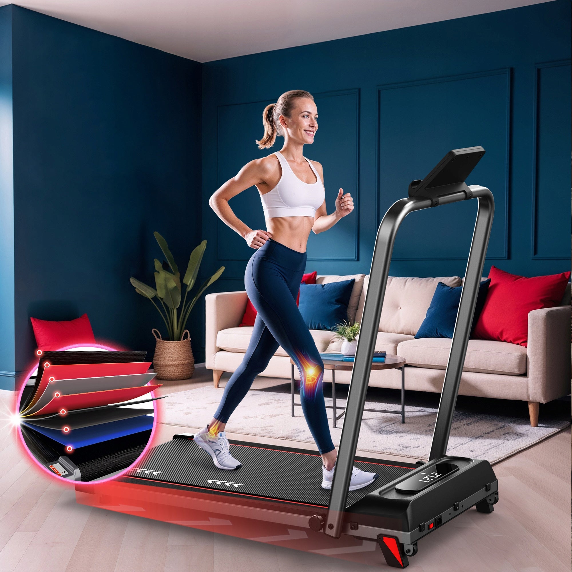 P1PRO 2-in-1 electric home treadmill, speed 10km/h, adjustable tilt angle Maximum user weight 120 kg