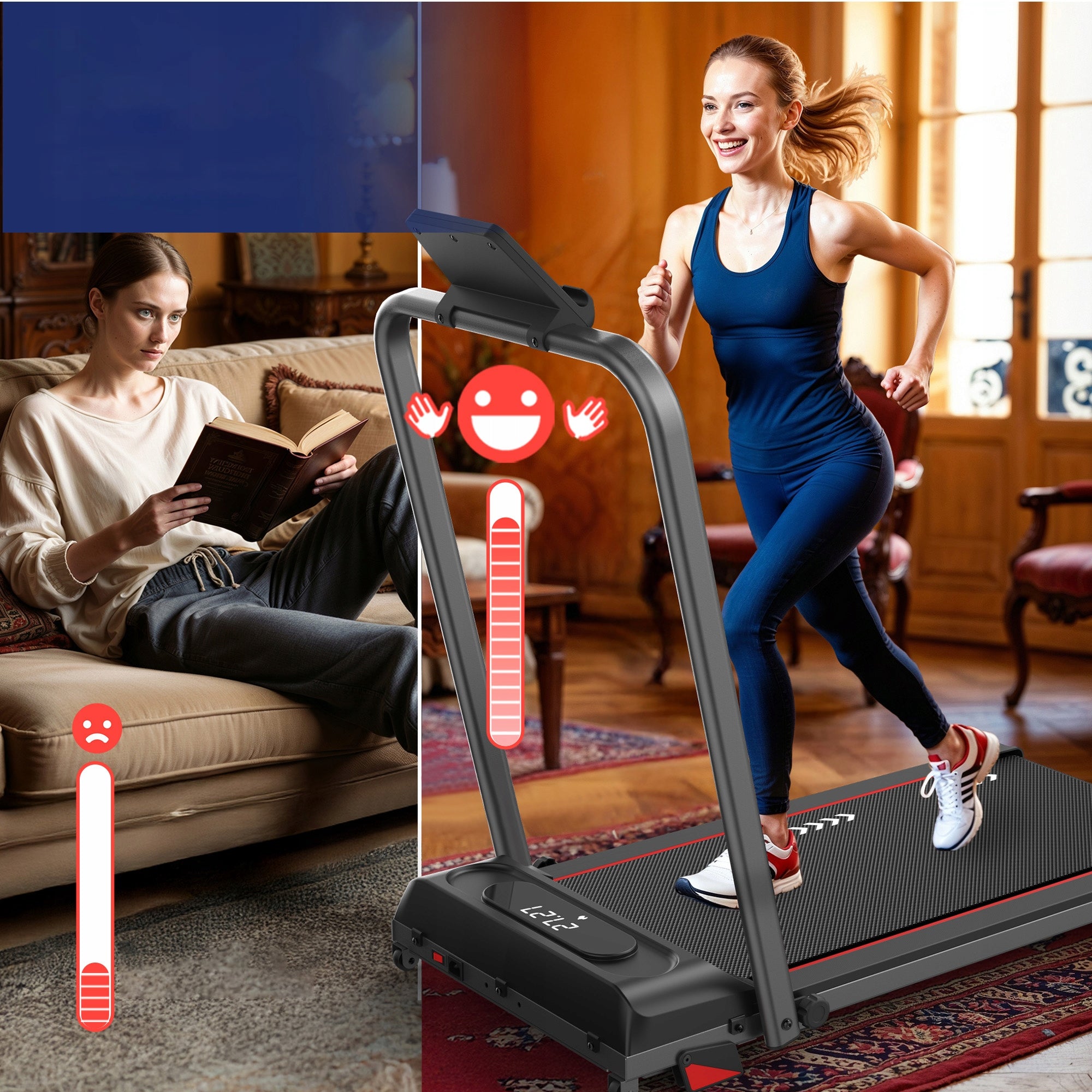 P1PRO 2-in-1 electric home treadmill, speed 10km/h, adjustable tilt angle Speed 10–10 km/h