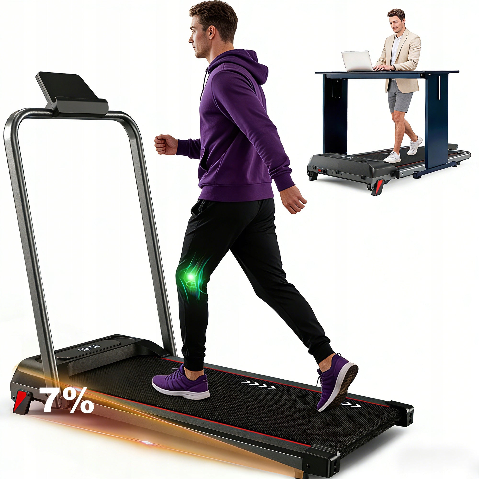 P1PRO 2-in-1 electric home treadmill, speed 10km/h, adjustable tilt angle