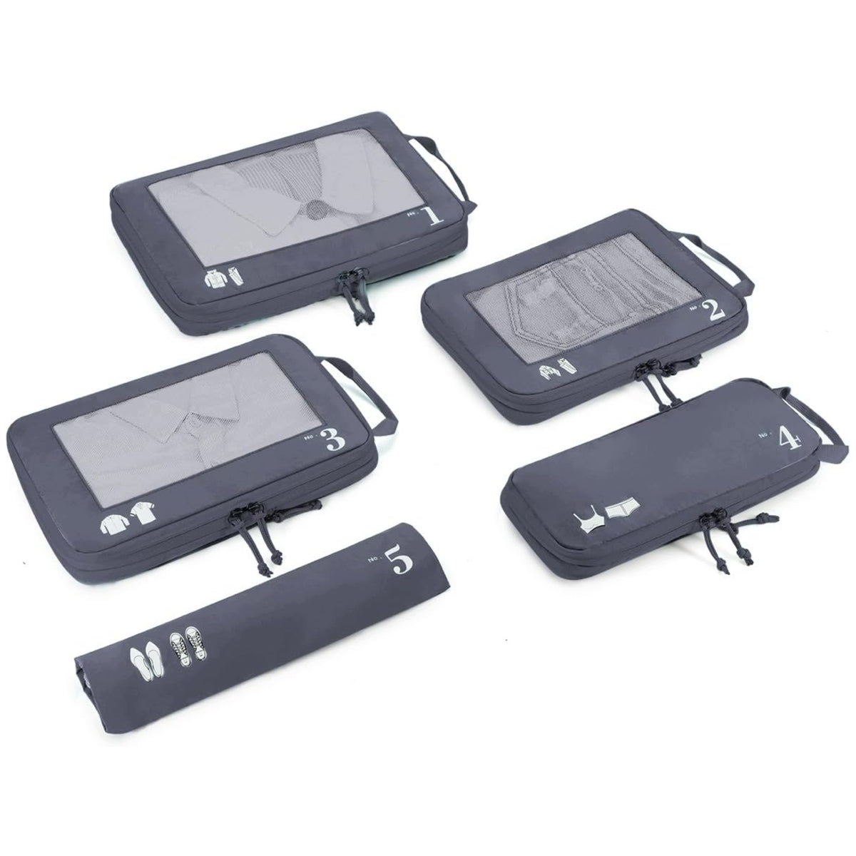PACKING CUBES FOR SUITCASE 5PCS COMPRESSION TRAVEL ORGANIZER ECOHUB GREY