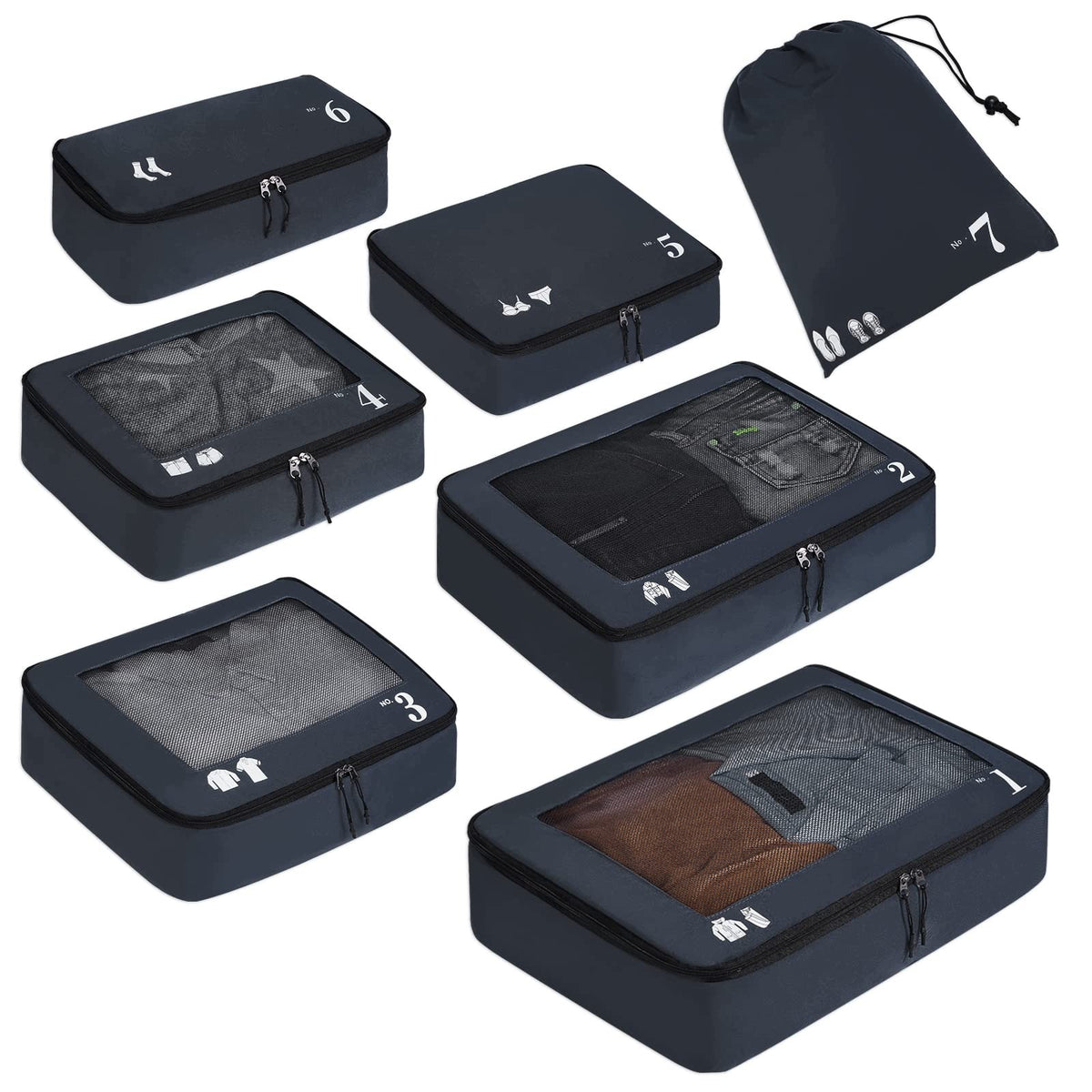 PACKING CUBES FOR SUITCASE 7 PCS TRAVEL ORGANIZERS BAGS FOR