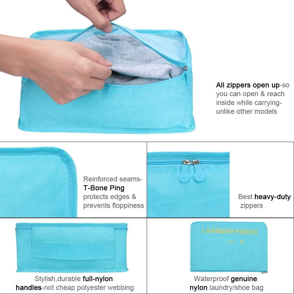 PACKING CUBES SET OF 8 BLUE 40X30X13 CM LUGGAGE ORGANIZERS Color blue