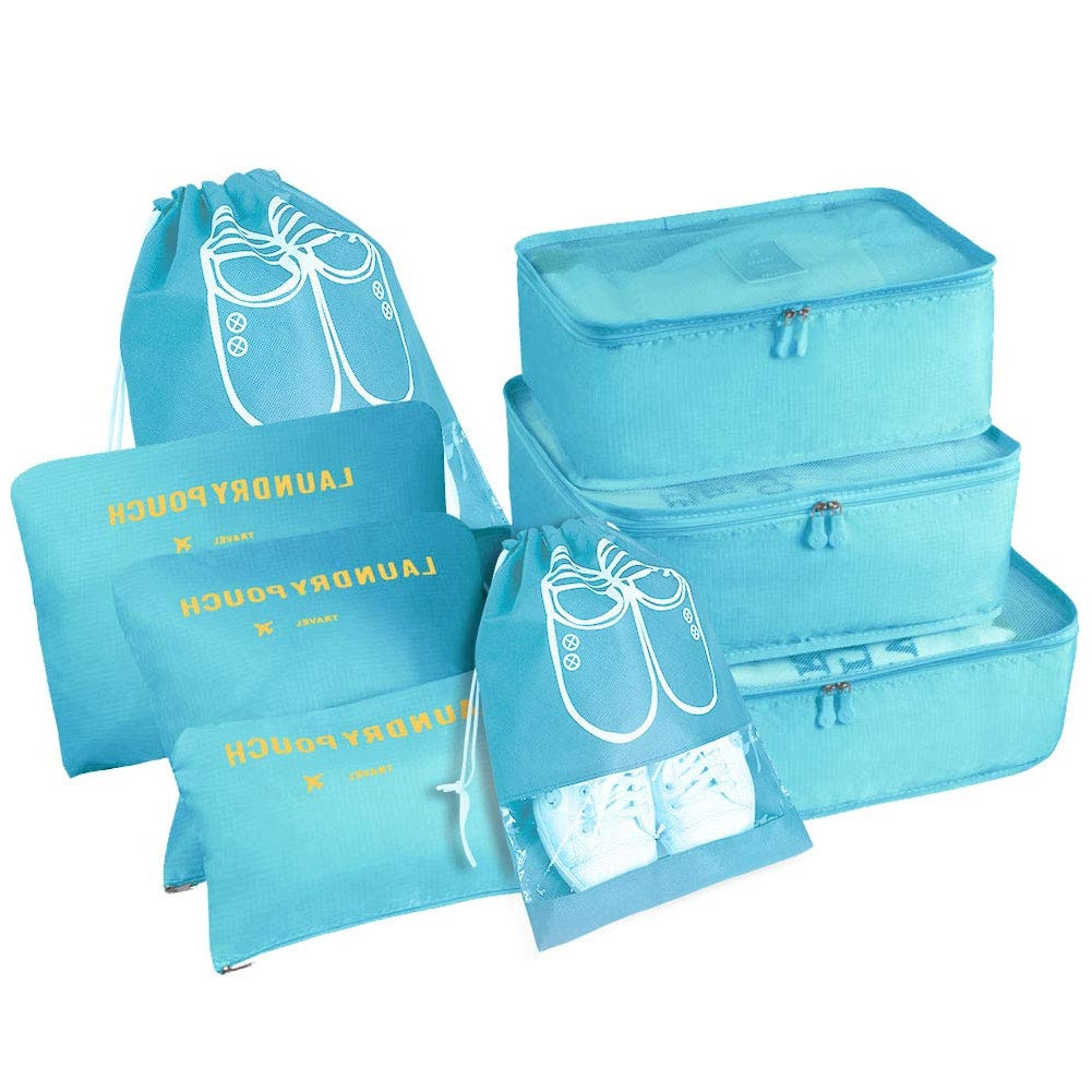 PACKING CUBES SET OF 8 BLUE 40X30X13 CM LUGGAGE ORGANIZERS