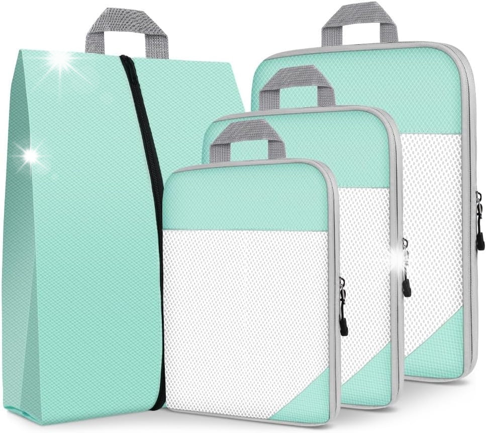 PACKING CUBES TRAVEL ORGANIZER WATERPROOF NYLON 4 PIECES GREEN
