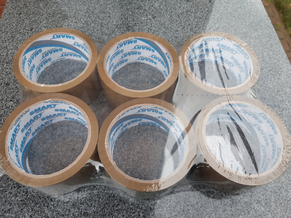 PACKING TAPE 48/50 SMART RUBBER strong solvent 48mm x 50y BROWN 6 PCS Brand Smart