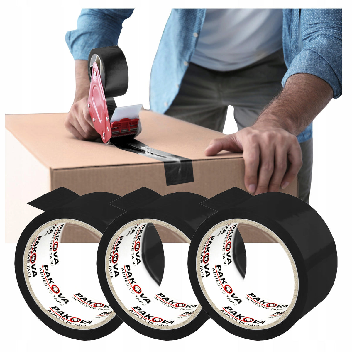 PACKING TAPE BLACK 48/50y Adhesive Strong Pakova 3pack