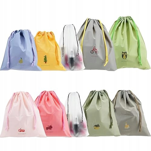 PACKING TRAVEL BAGS WATERPROOF COLORFUL WITH DRAWSTRING SET OF 10
