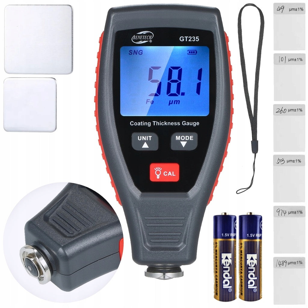 PAINT THICKNESS GAUGE COATING TESTER AUTOMATIC SENSOR +ETUI +BATTERIES