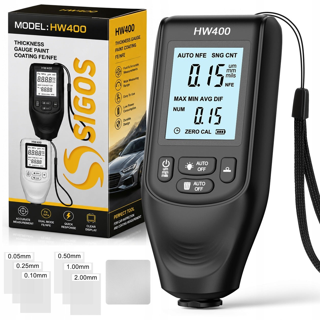 PAINT THICKNESS METER TESTER LCD SENSOR 2000um ALUMINUM STEEL PROBE
