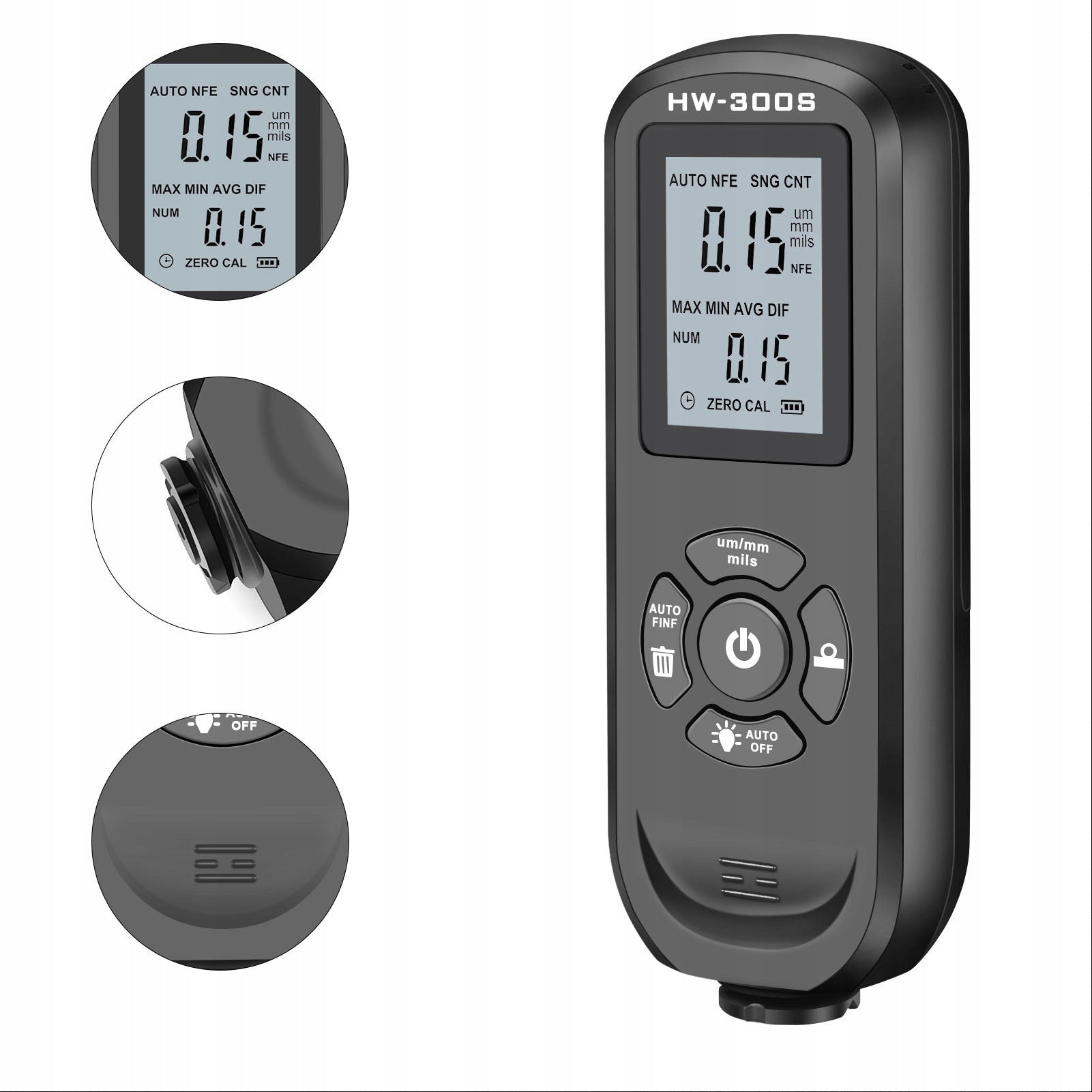 PAINT THICKNESS TESTER METER PROBE DISPLAY LCD 0-2000UM HW-300PRO