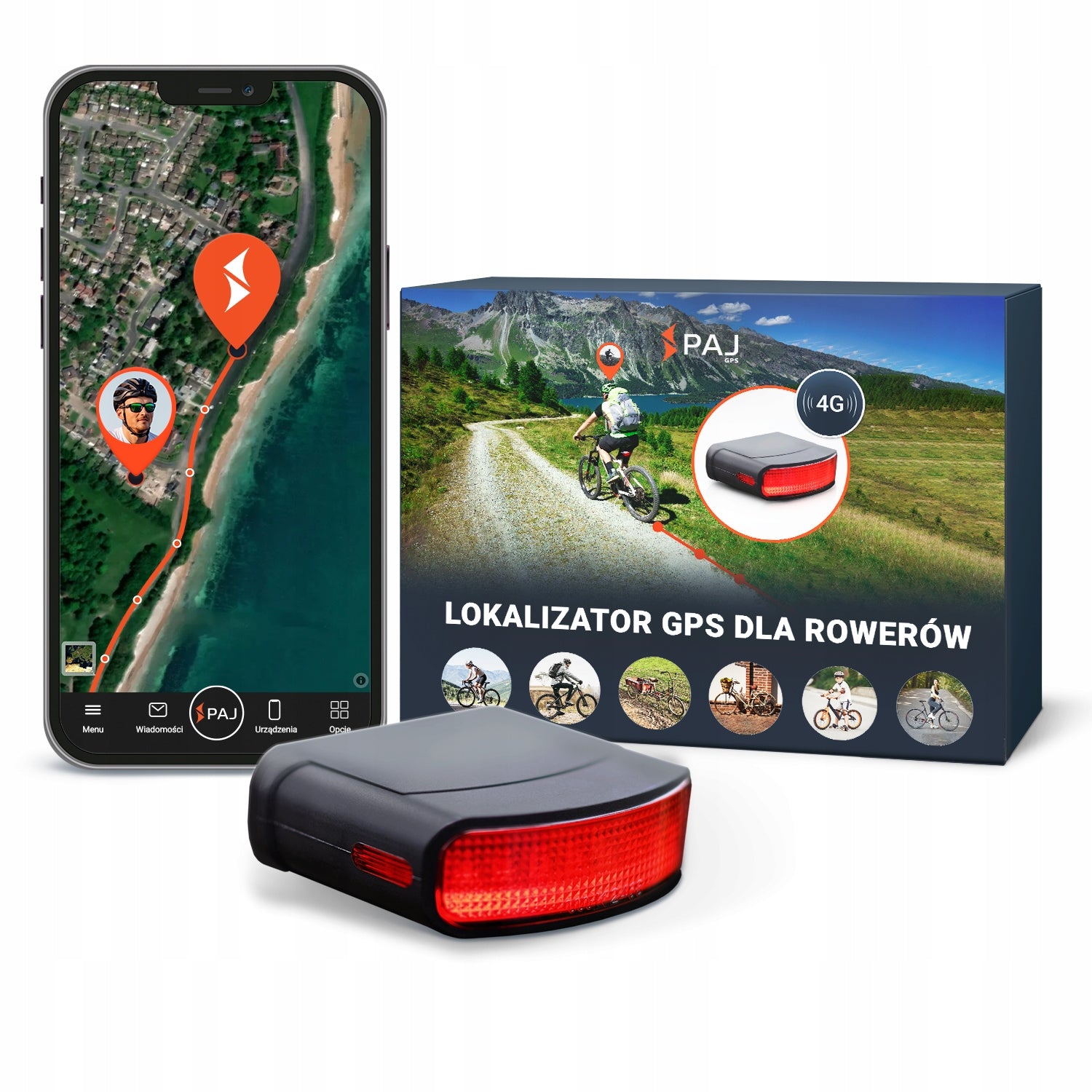 PAJ Lokalizator GPS 4G Rower E-Bike Lampka Tylna Alarm Antykradzieżowy